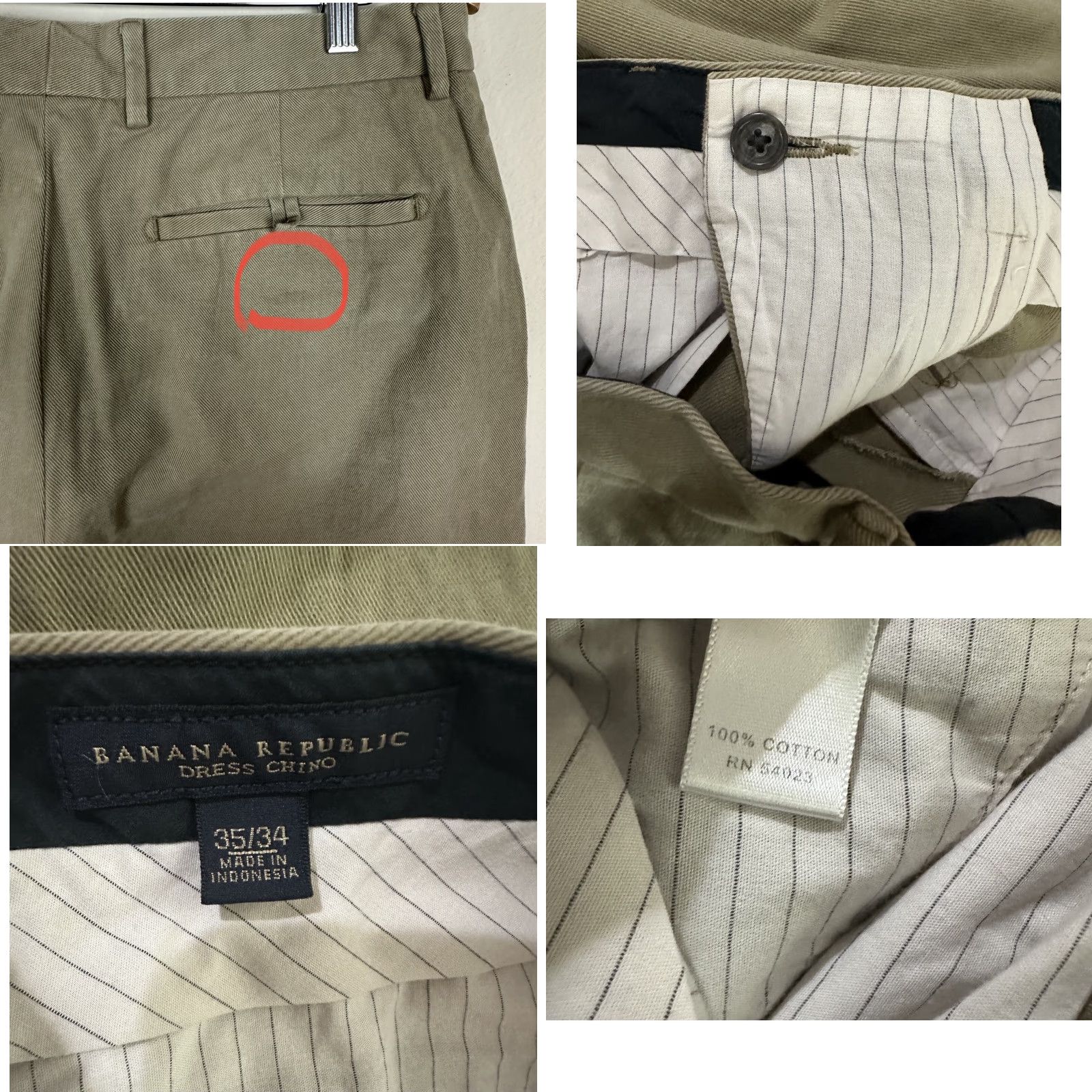 Banana Republic VINTAGE Banana Republic Chino Pants 34x33 Mens Regular Khaki Solid 90s Bohemian Retro Preppy Fall Spring Summer Winter Cotton Size US 34 / EU 50 - 8 Thumbnail