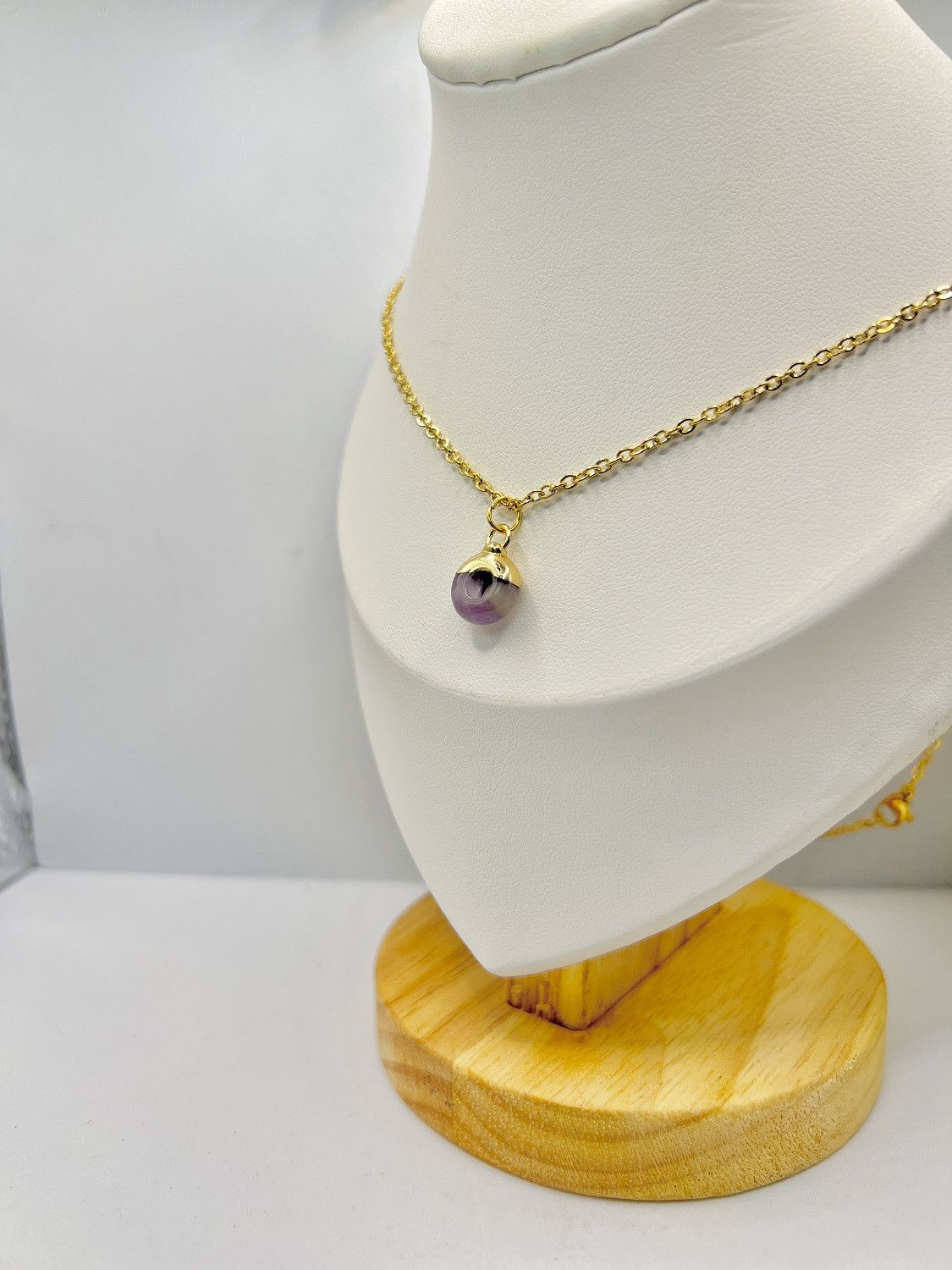 Handmade Purple Round Amethyst Gold Chain Necklace Size ONE SIZE - 2 Thumbnail