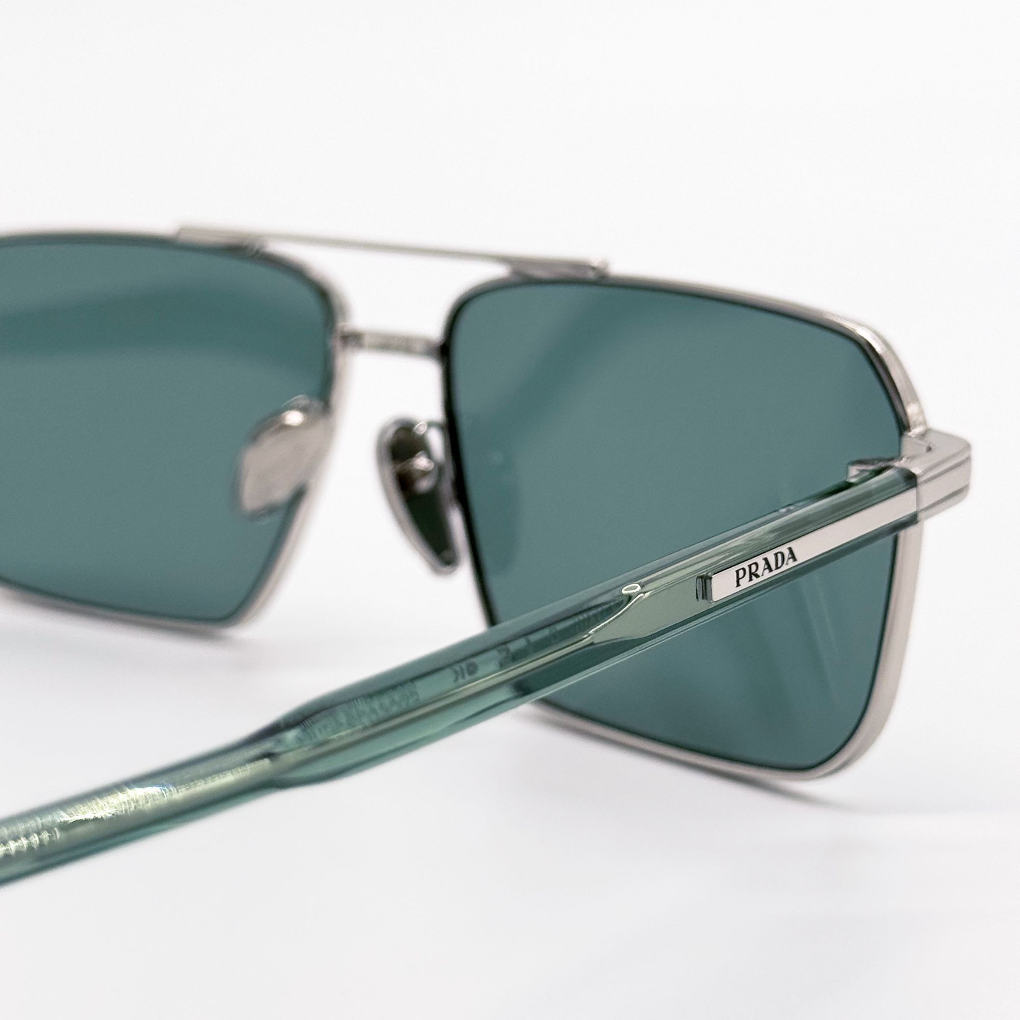 New Prada Silver Green Square Unisex Sunglasses PRA57S 1BC10 display picture 1