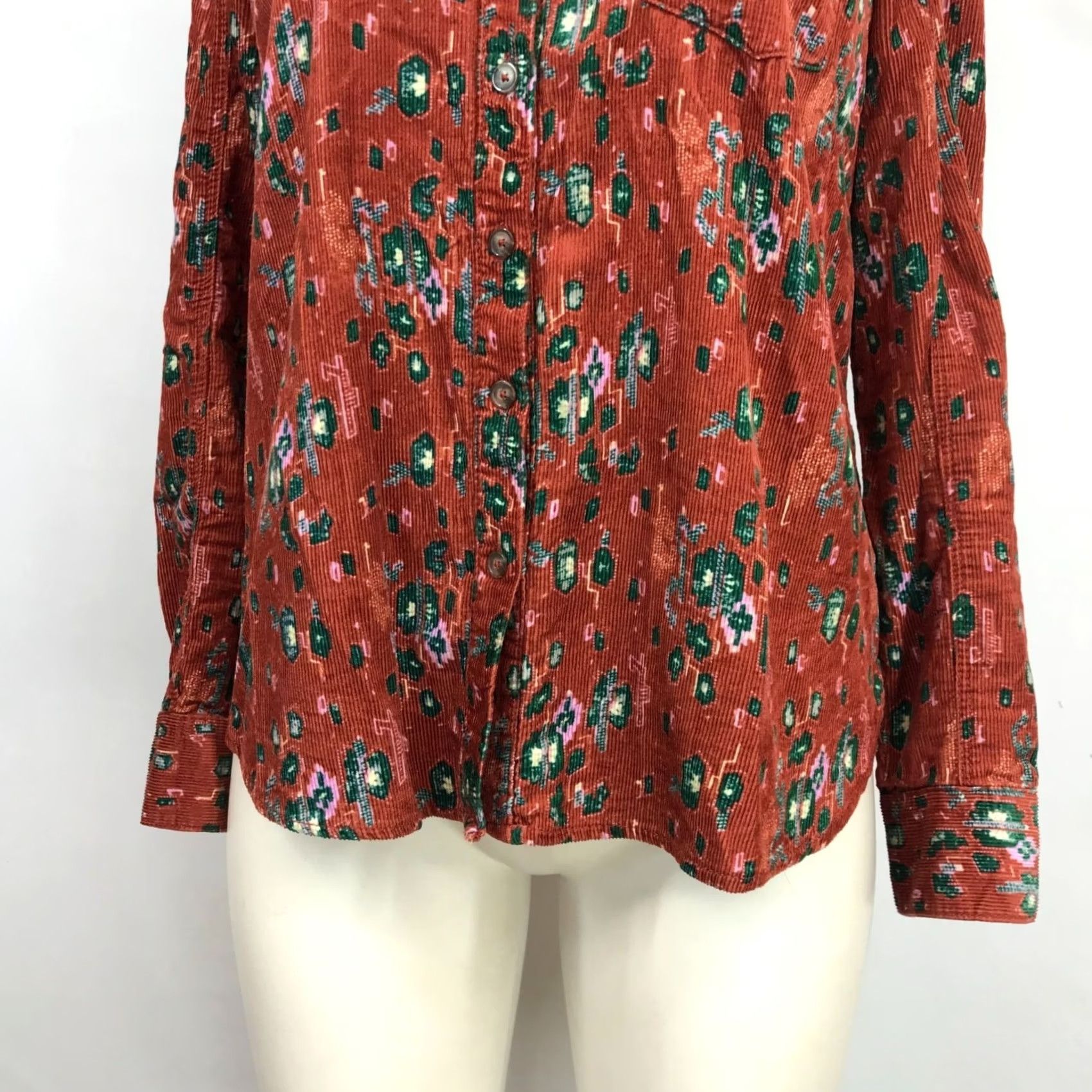 Anthropologie BUILDING BURNT ORANGE CORDUROY BUTTON UP SHIRT Womens 2 Size XS / US 0-2 / IT 36-38 - 3 Thumbnail