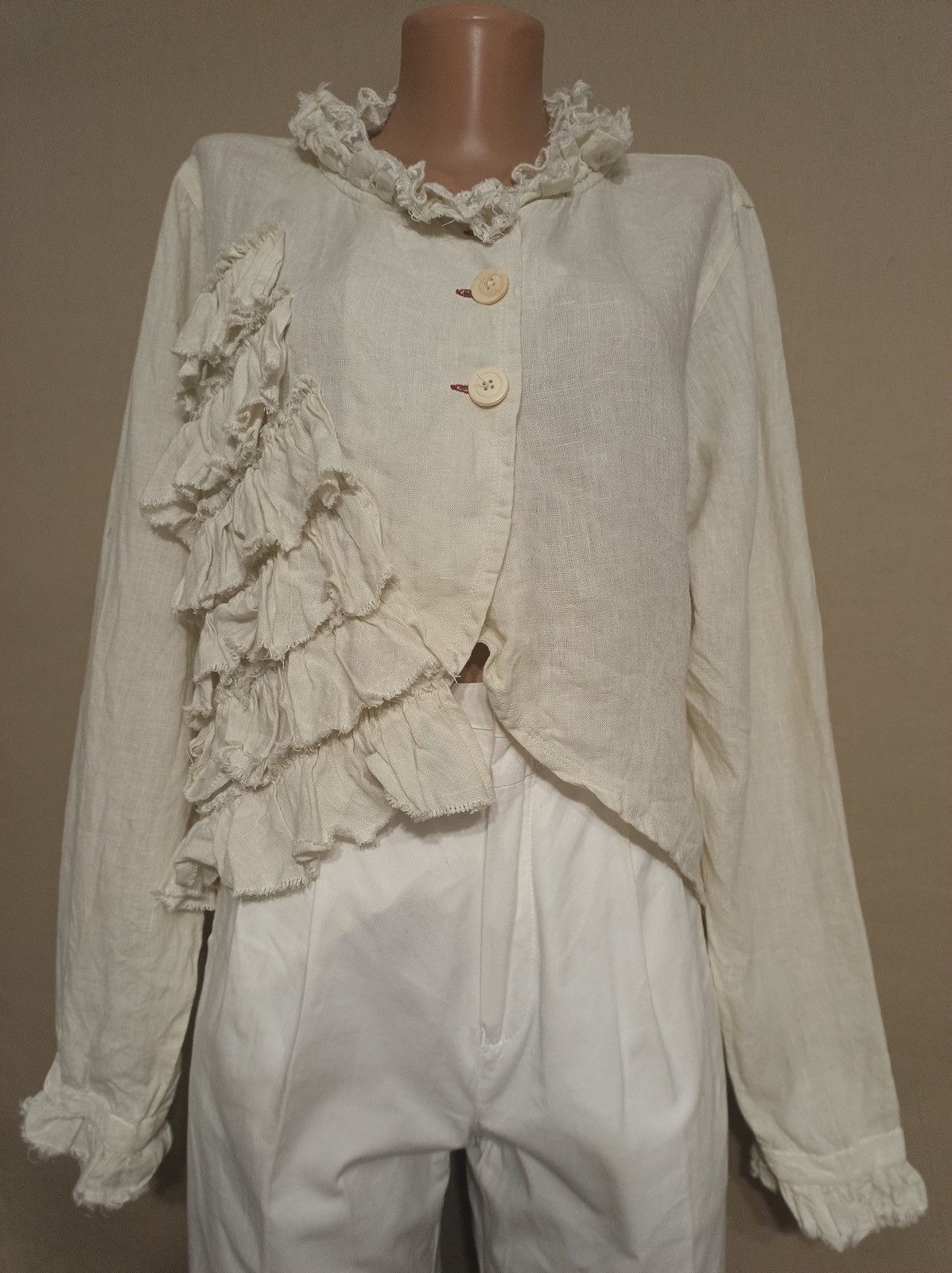 Designer Ewa i Walla Linen Beige Designer Blouse Jacket Size S Size S / US 4 / IT 40 - 1 Thumbnail