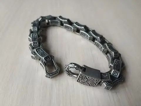 Other Silver Color Engraving Square Chain Bracelet Size ONE SIZE - 2 Thumbnail