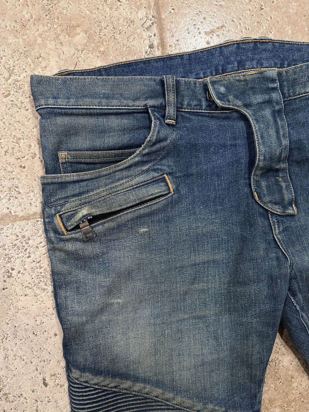 Balmain Balmain Biker Distressed Stone Wash Blue Denim Jeans Size US 36 / EU 52 - 4 Thumbnail
