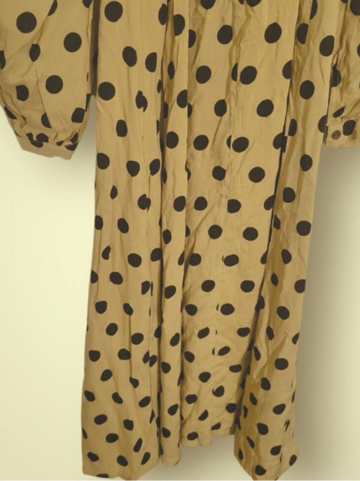 Other Faithfull the Brand Beige Midi Dress with Black Polka Dots Size S / US 4 / IT 40 - 6 Thumbnail