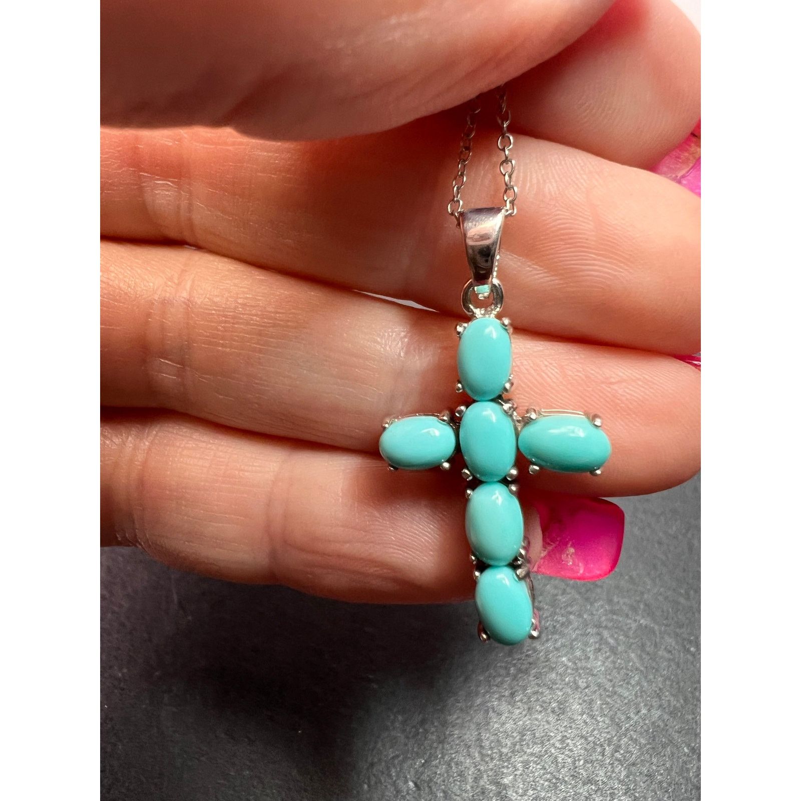 Other Turquoise cross pendant and chain in rhodium over sterling Size ONE SIZE - 4 Thumbnail