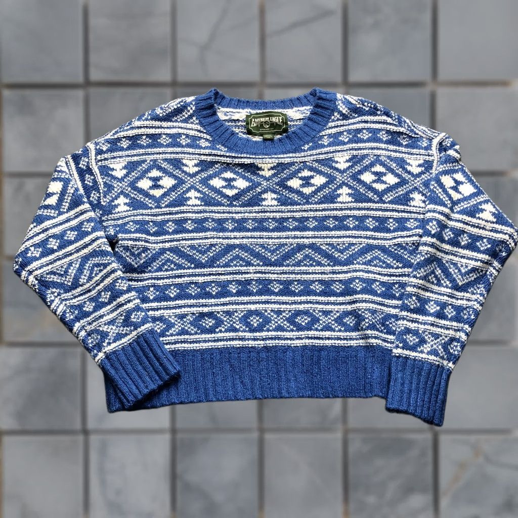 Vintage American Eagle Womens Small Blue Fair Isle Knit Crewneck Pullover Cozy Size S / US 4 / IT 40 - 1 Thumbnail