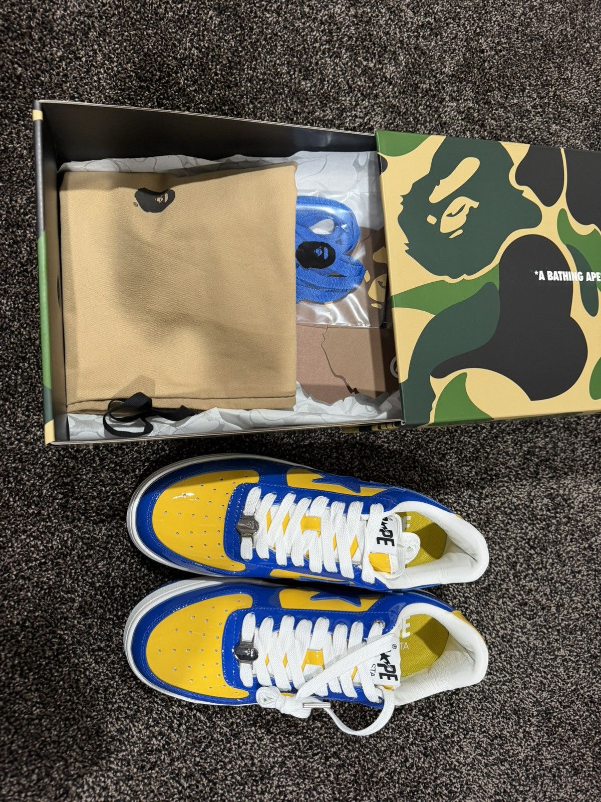 Bape A Bathing Ape Bapesta Patent Leather Blue/Yellow Sneaker Size US 10 / EU 43 - 10 Thumbnail