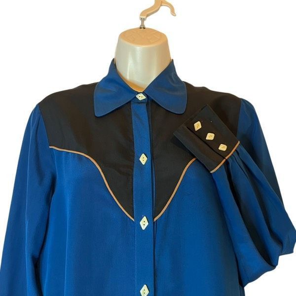 Vintage Vintage Lillie Rubin blue black 100% silk western blouse Size M / US 6-8 / IT 42-44 - 2 Thumbnail