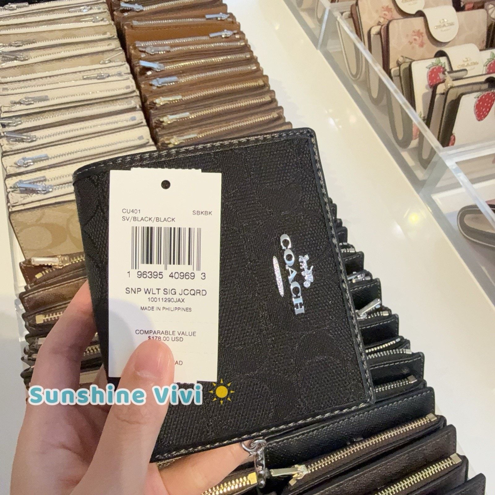 Coach NWT Coach CU401 Jacquard Signature Snap Wallet Silver/Black Size ONE SIZE - 4 Thumbnail