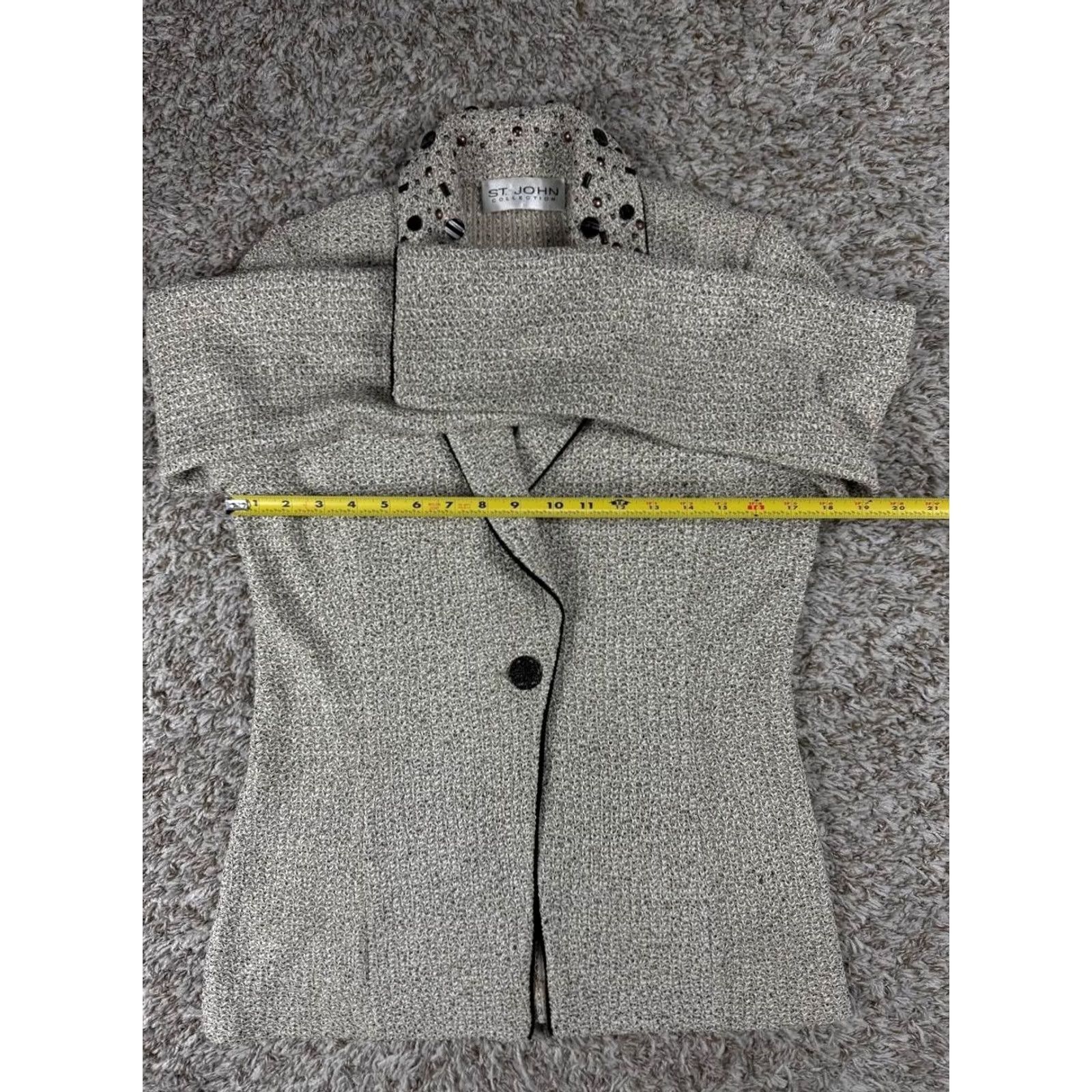 St. John St. John Collection Knit Blazer Jacket Size S Women Gray Solid Embellished Long Sleeve Wool Blend Business Suit Size S / US 4 / IT 40 - 7 Thumbnail