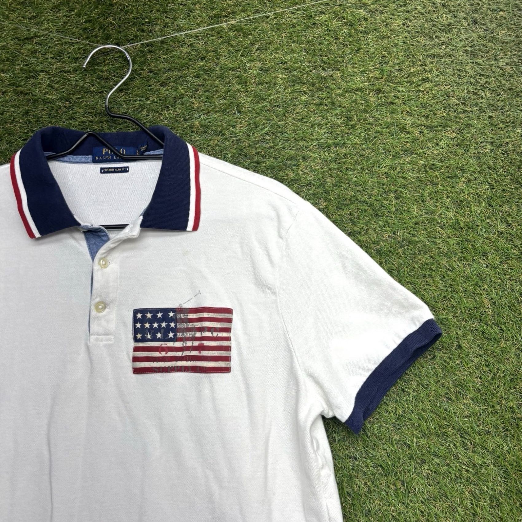 Polo Ralph Lauren Polo Ralph Lauren Polo Shirt Mens Large White Flag Graphic Slim Fit 4th of July Size US L / EU 52-54 / 3 - 3 Thumbnail