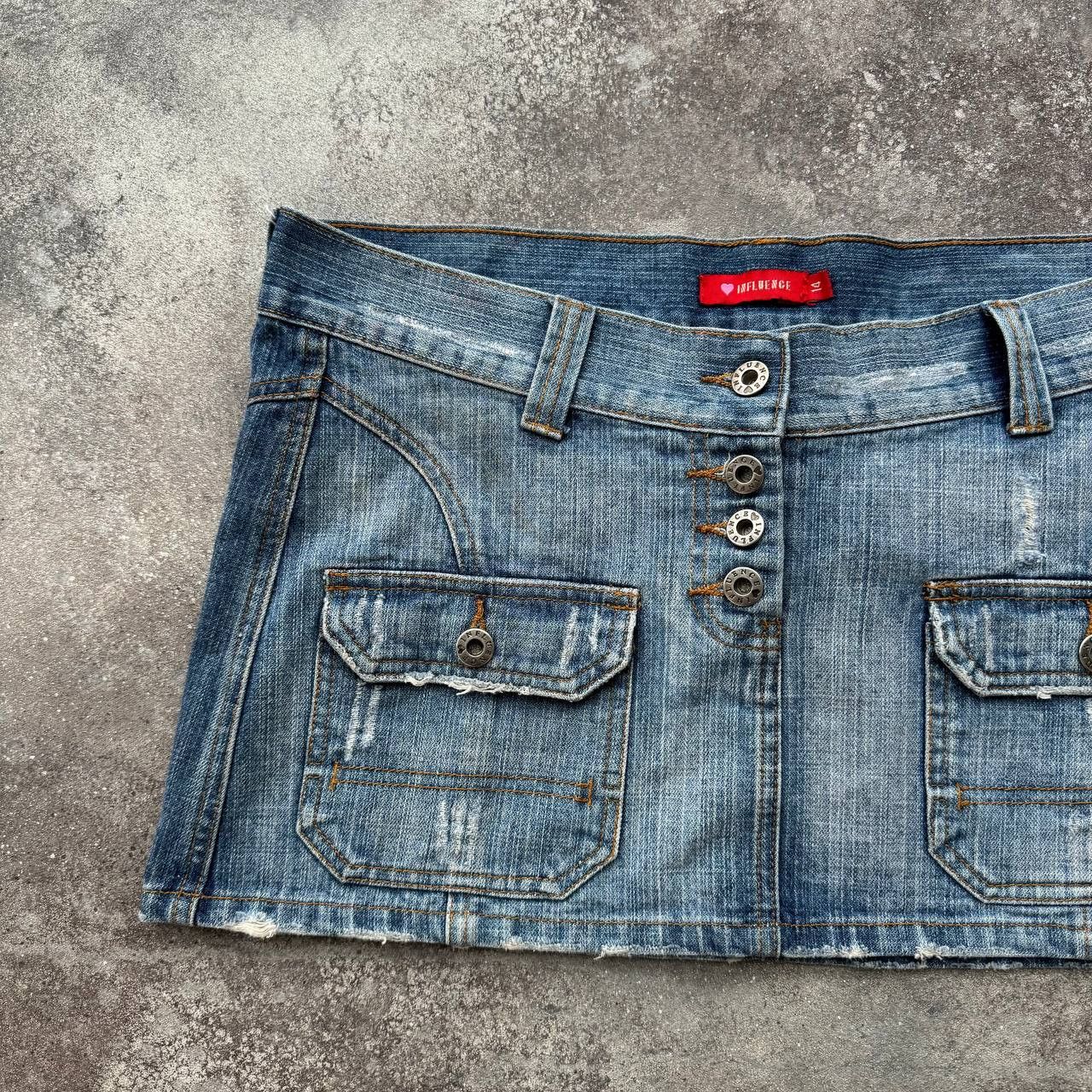 Hysteric Glamour Opium Y2K Bondage Distressed Washed Denim Mini Skirt Size 32" / US 10 / IT 46 - 4 Thumbnail