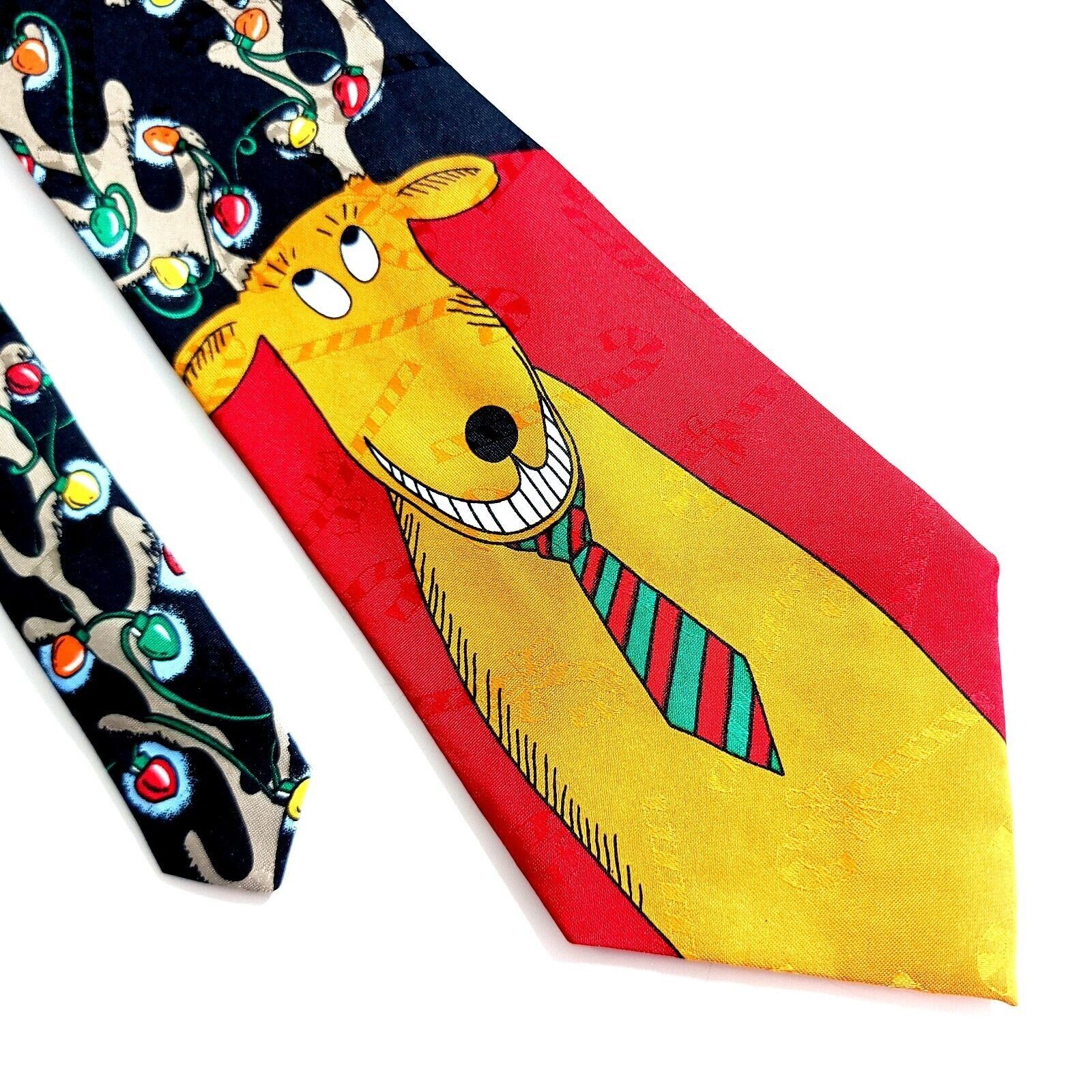 Designer Hallmark Yule Tie Greeting Red Black Reindeer Polyester Wide Size ONE SIZE - 1 Thumbnail