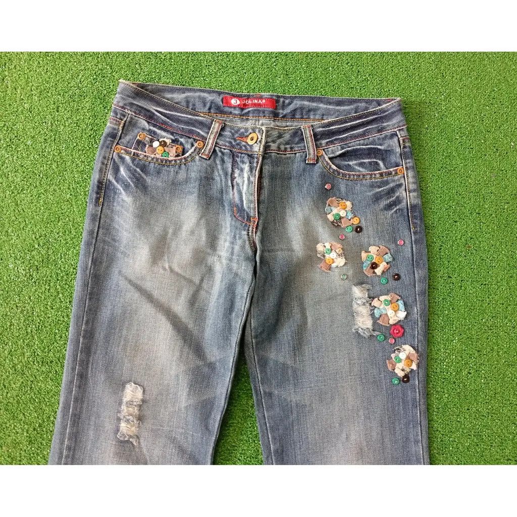Other Jolina Vintage Embroidered Button Patch Jeans – Size 40 Size 31" - 3 Thumbnail