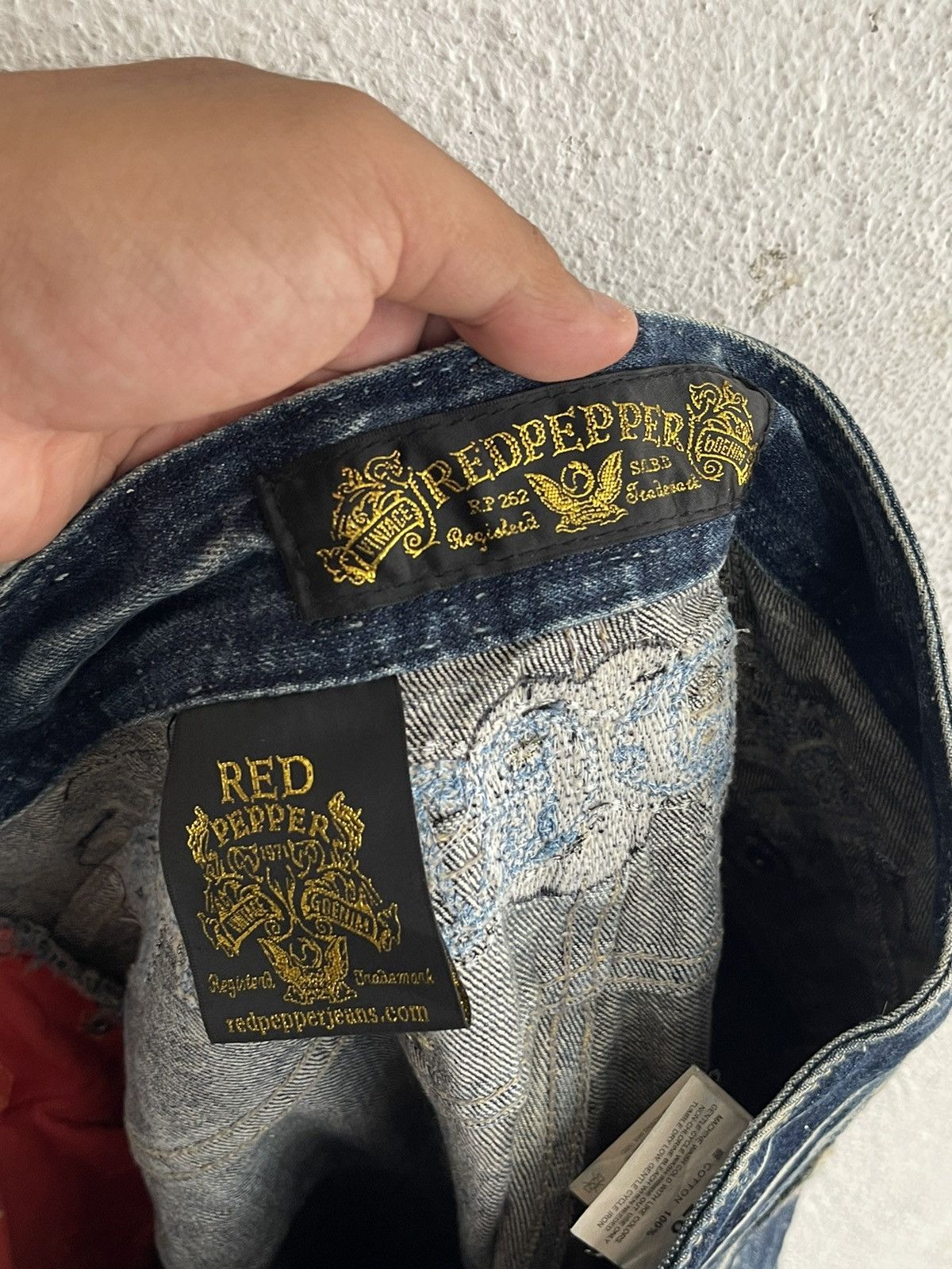 Japanese Brand Red Pepper Peace Embroidered Jeans Size 32" / US 10 / IT 46 - 9 Thumbnail