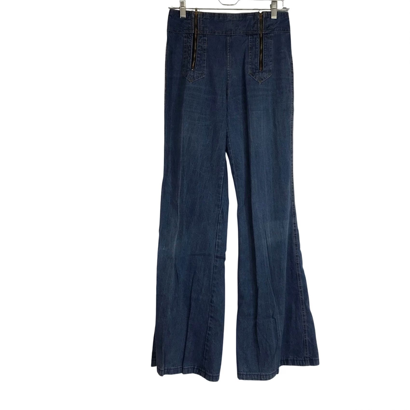 Bell VTG Rappers Bell Bottom Jeans 30x32 Mid Wash Zipper Front Flare Leg Womens Denim Pants Decade Retro 5-Pocket Size 30" / US 8 / IT 44 - 2 Thumbnail
