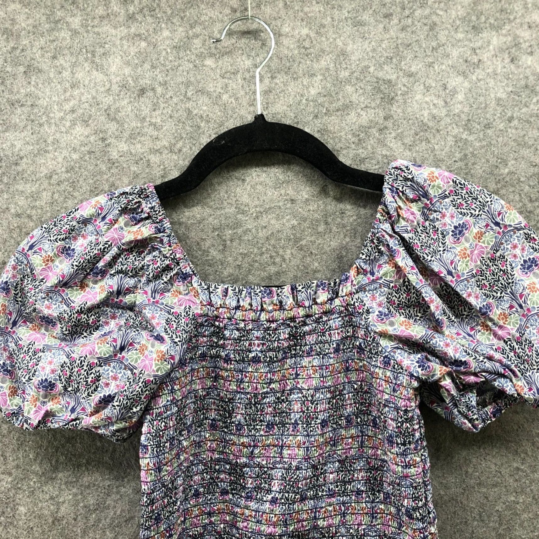 J.Crew J. Crew Blouse XXS Purple Puff Sleeve Square Neck Smocked Peplum Floral Cotton Liberty Of London Womens Size XXS / US 00 / IT 34 - 3 Thumbnail