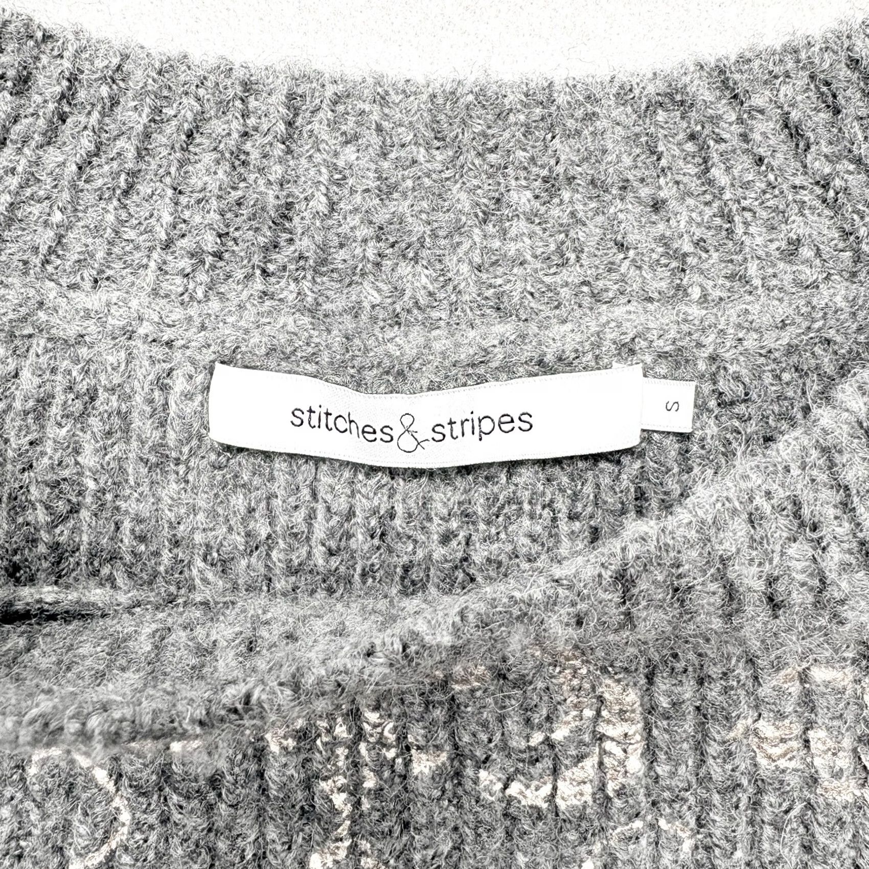 Vintage Revolve Stitches & Stripe Sweater S Gray Rose Gold Foil Print Crewneck Hi Low Pullover Women Size S / US 4 / IT 40 - 5 Thumbnail
