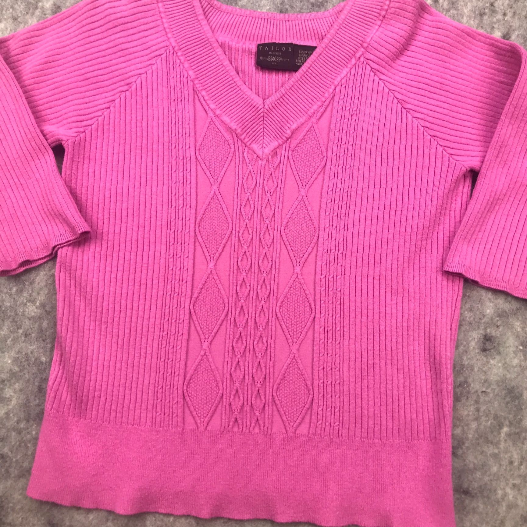 Pinko B. Moss Sweater Womens Pink V-Neck Knit 3/4 Sleeve Stretchy Rayon Large Size L / US 10 / IT 46 - 2 Thumbnail