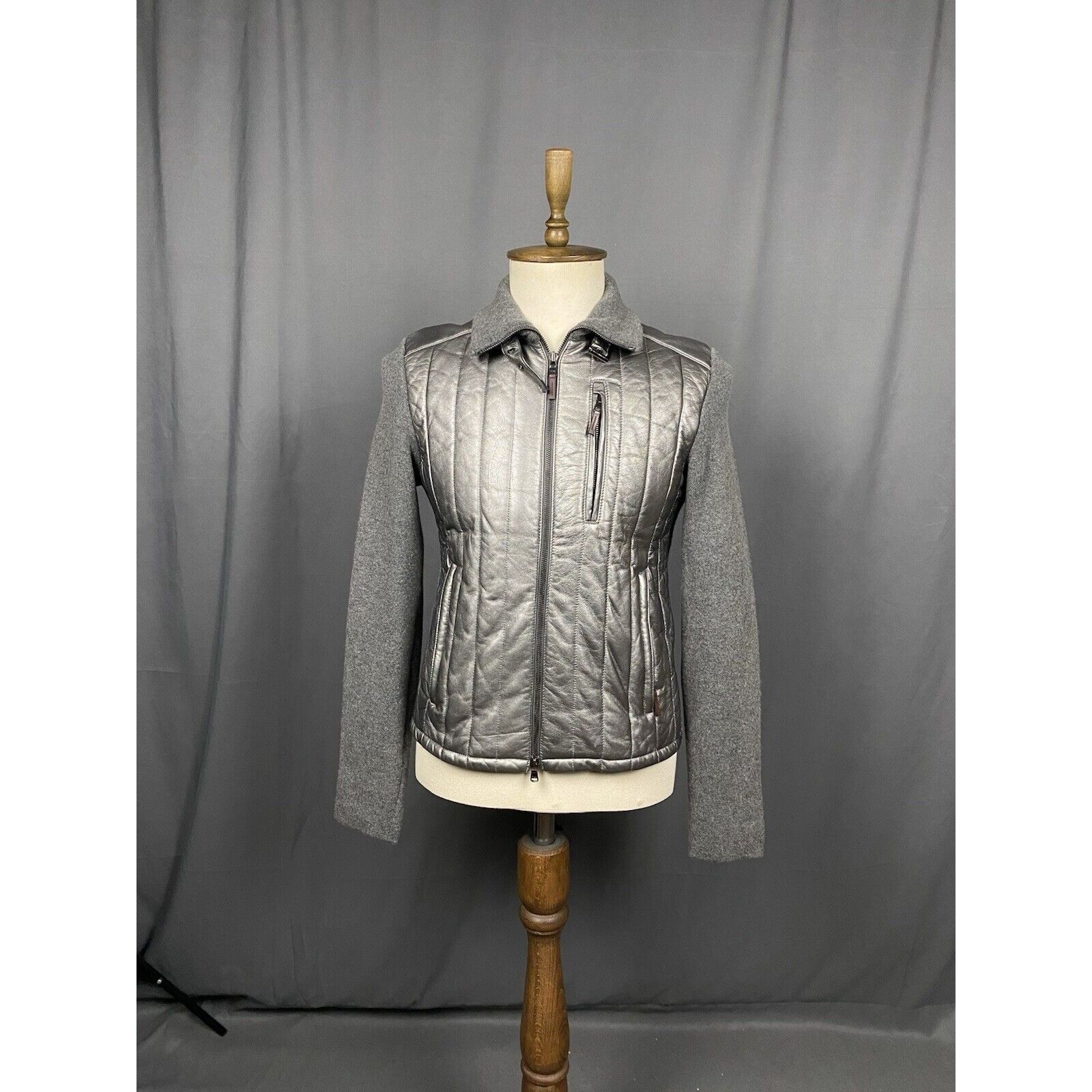 Ralph Lauren Ralph Lauren Men's Mettalic Gray Quilted Leather Wool Jacket Size US S / EU 44-46 / 1 - 3 Thumbnail