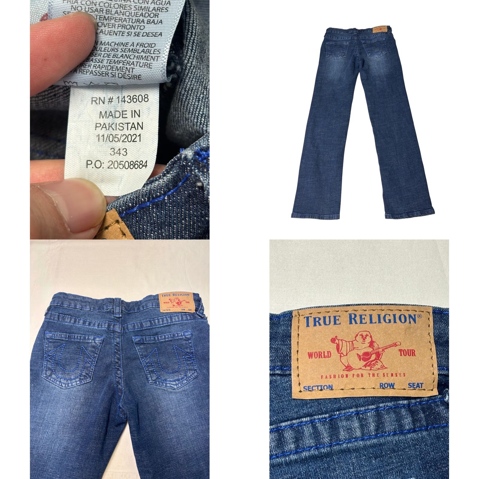 True Religion True Religion Geno Relaxed Slim Jeans Dark Wash Blue Stitching 29 Regular 26.5 Inseam Womens Jeans Size 29" - 8 Thumbnail