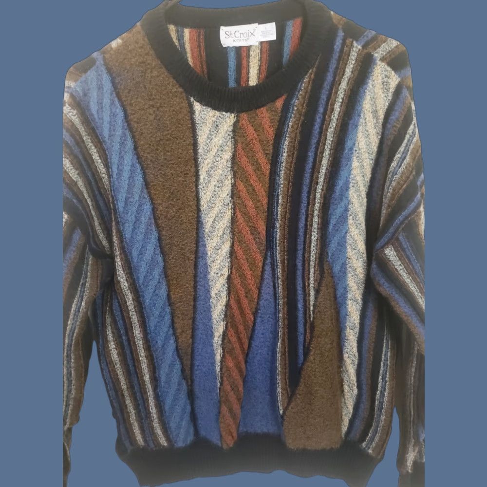 Vintage St Croix Knit Sweater Men L Brown Blue Orange Geometric Crew Neck 90s Casual Pullover Size US L / EU 52-54 / 3 - 1 Thumbnail