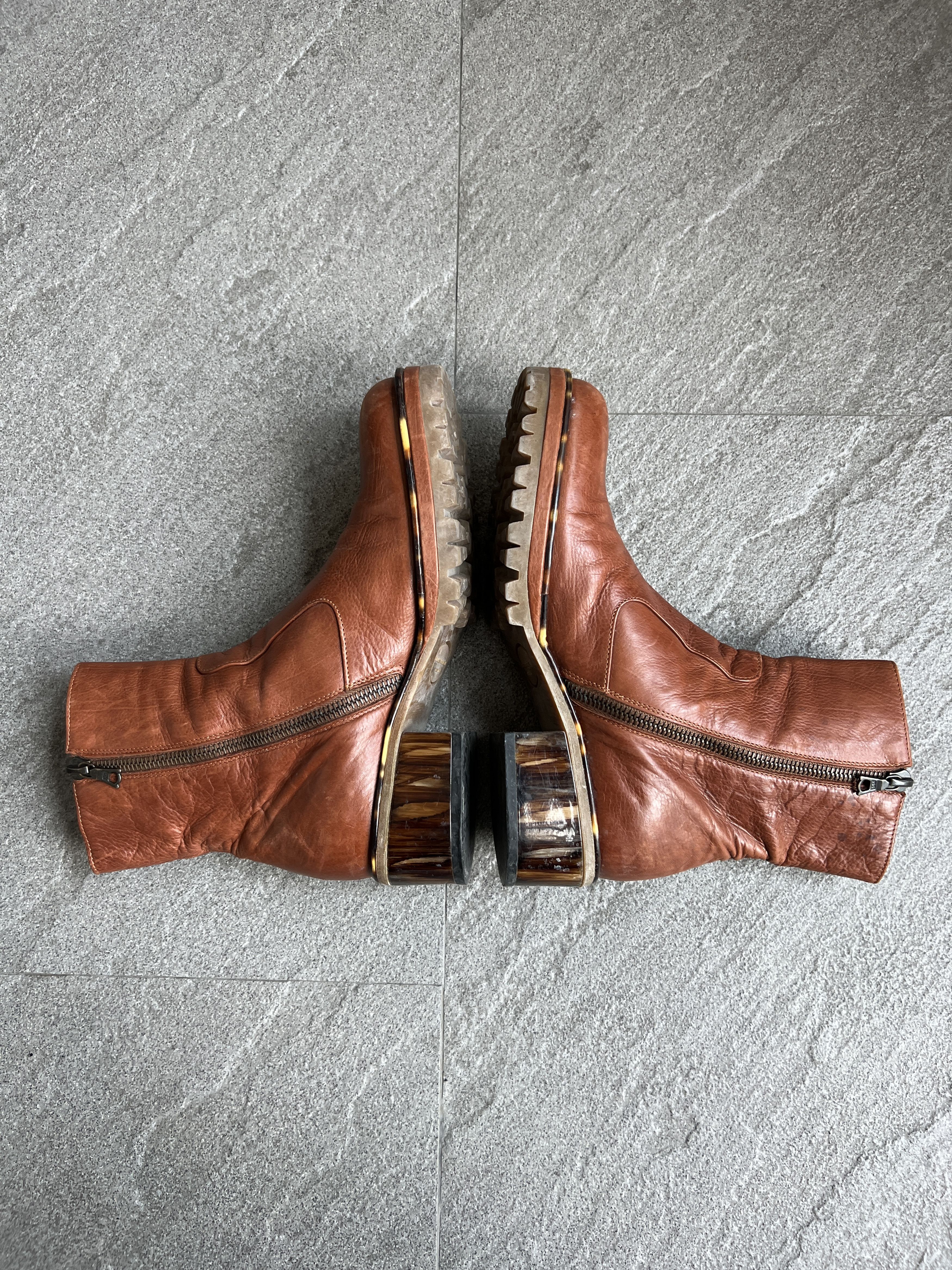 Dries Van Noten Dries Van Noten Brown Leather Tortoise Heel Boots Size US 5.5 / IT 35.5 - 4 Thumbnail