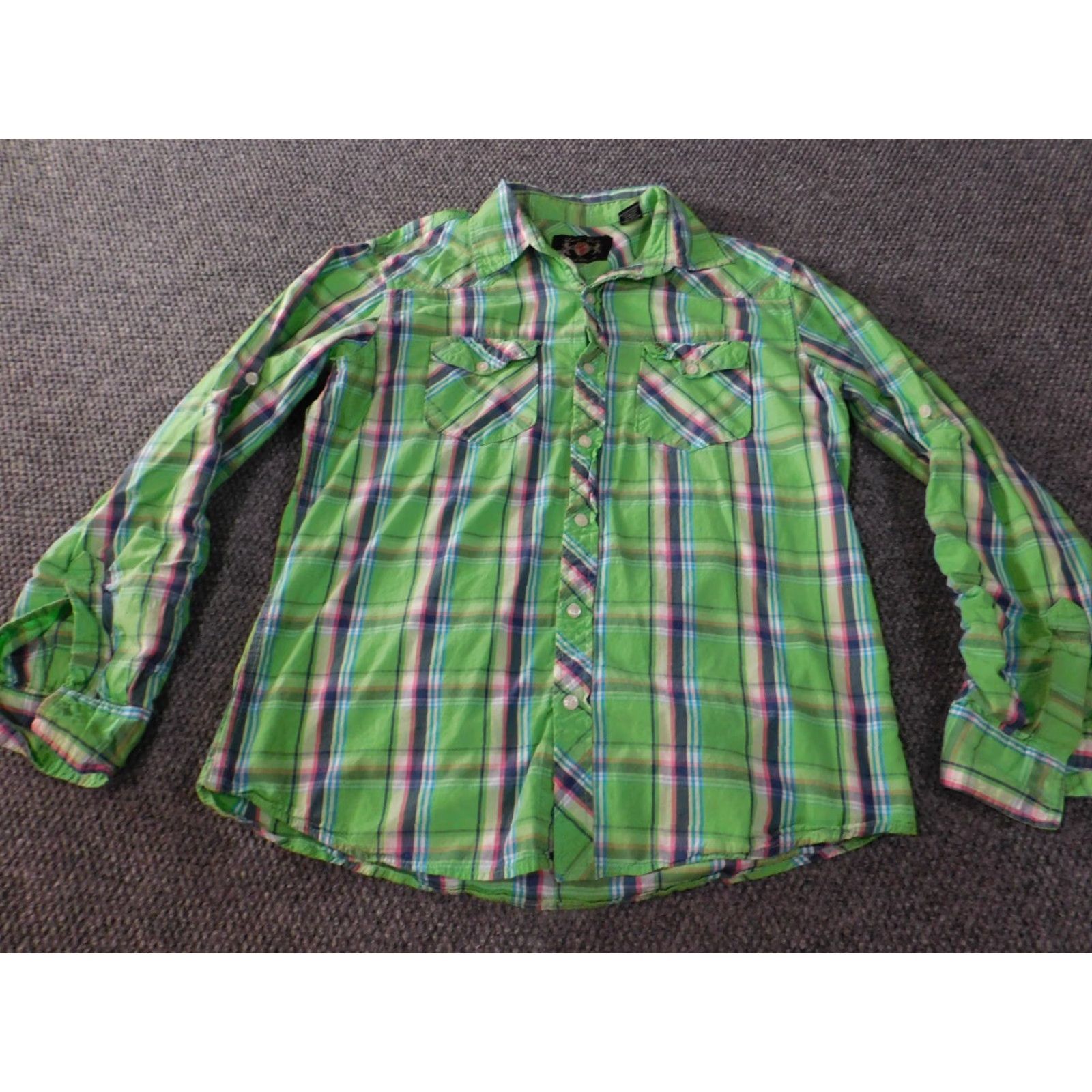 English Laundry Lions Crest English Laundry Mens Shirt Large Green Plaid Button-Down Short Sleeve Collared Knit Cotton Button-Up Mens Regular” Size US L / EU 52-54 / 3 - 2 Thumbnail