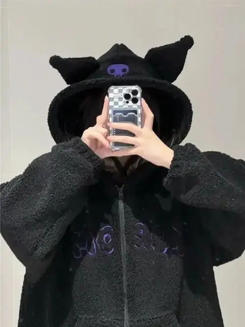 Japanese Brand Hoodie Harajuku Fashion Y2k Black Hoodies Autumn Winter Size ONE SIZE - 4 Thumbnail