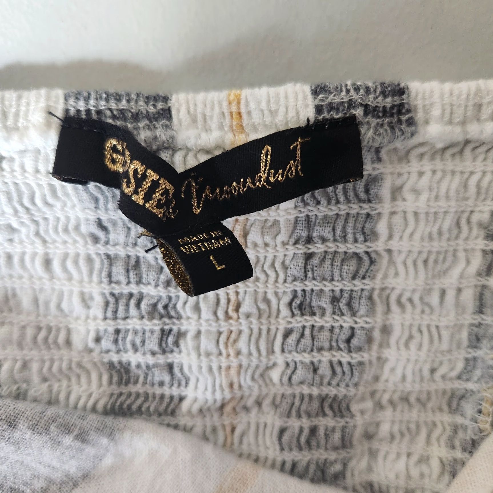 Vintage Gypsies & Moondust Tank - Cropped Striped Linen Blend - Size L - White Black Yellow - Spaghetti Straps - Square Neck - Casual - Womens Size L / US 10 / IT 46 - 5 Thumbnail