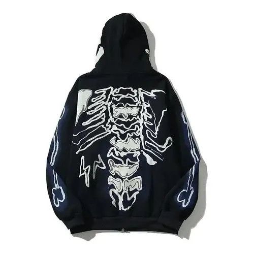 Japanese Brand Skeleton Print Zip Up Hoodie Punk Rock Y2k Size US L / EU 52-54 / 3 - 2 Thumbnail