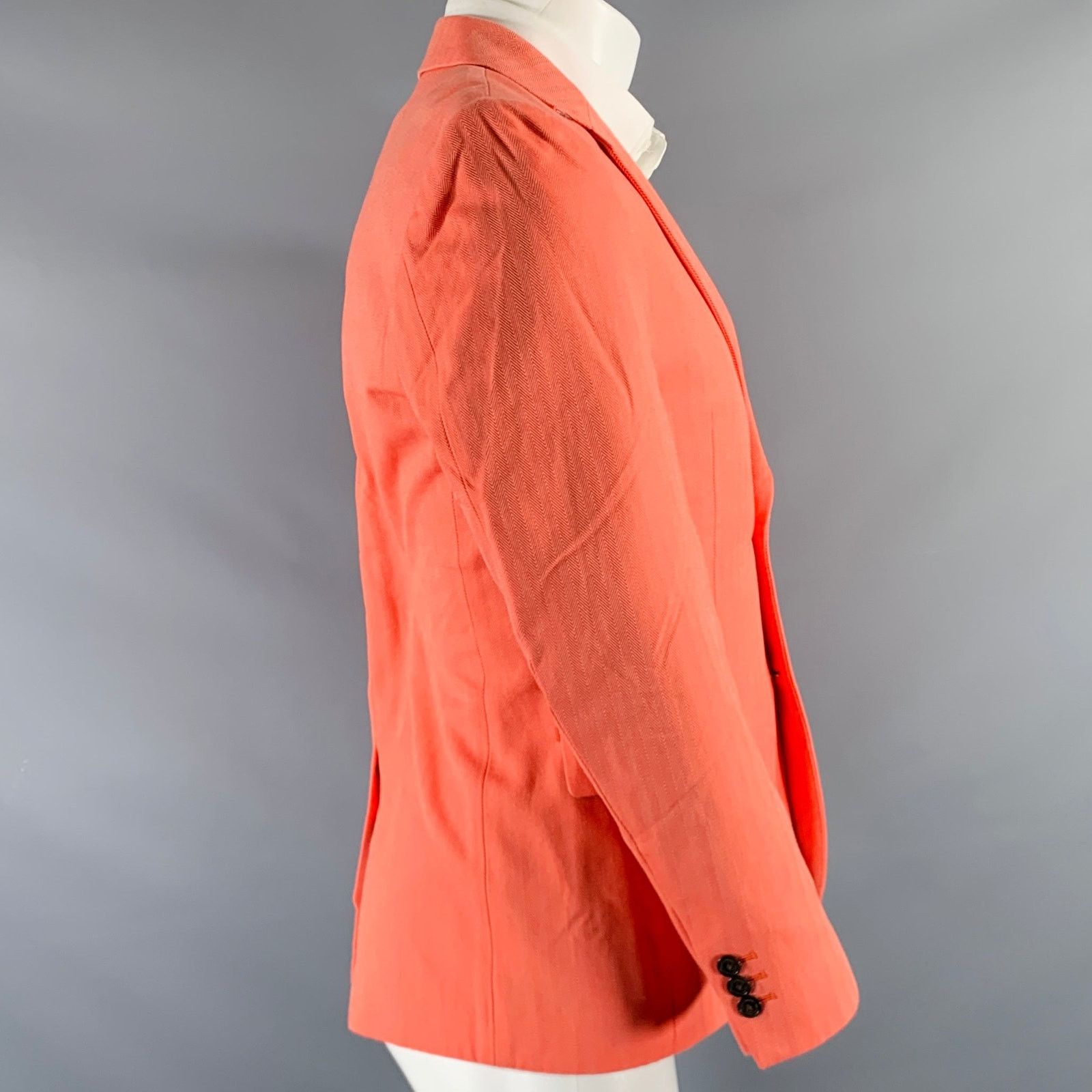 Mr. Gentleman MR. GENTLEMAN Orange Herringbone Cotton Sport Coat Size 40R - 3 Thumbnail