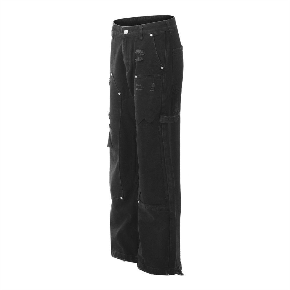 Japanese Brand × Jean Men's washed hip-hop trendy ripped patch rivet jeans Size US 32 / EU 48 - 2 Thumbnail