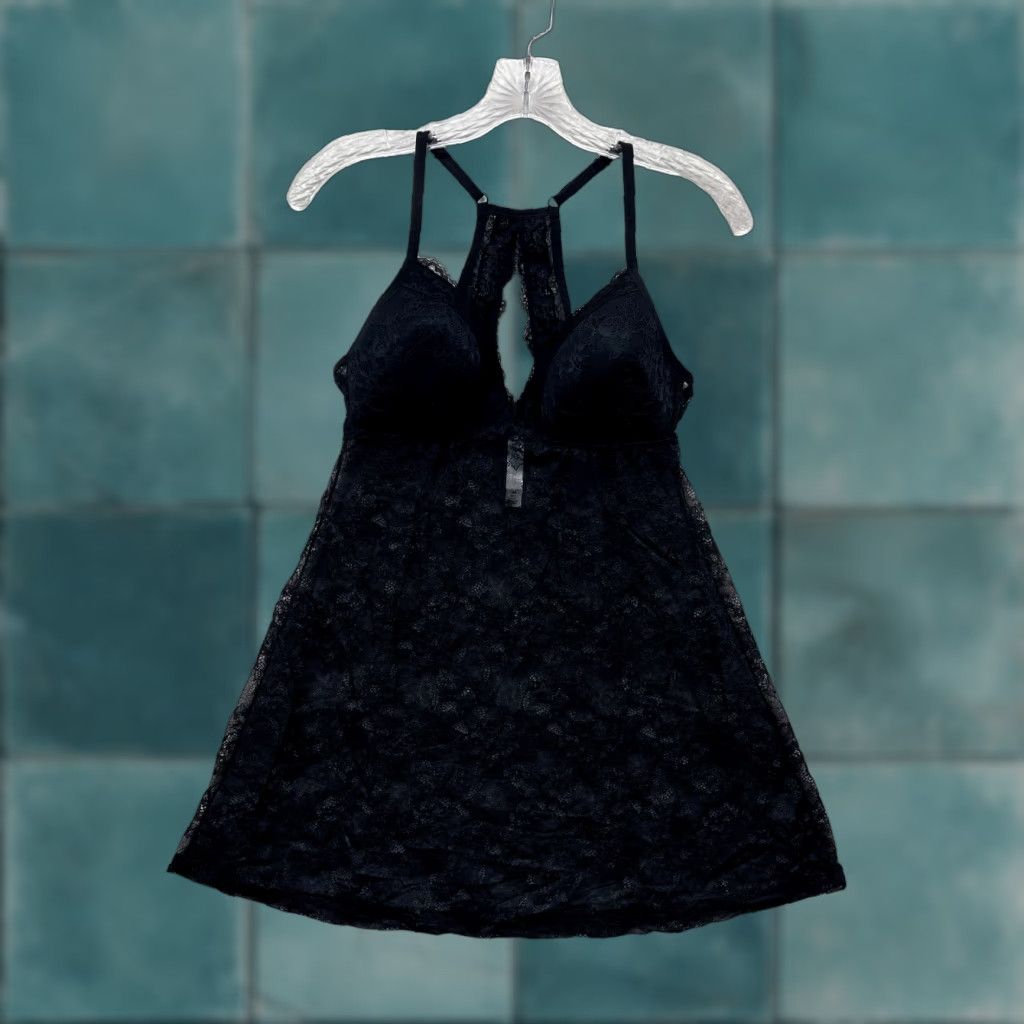 Vintage VINTAGE Gilligan & O'Malley Slip Dress Medium Black Sheer Lace Padded Cupped Chemise Size M / US 6-8 / IT 42-44 - 1 Thumbnail