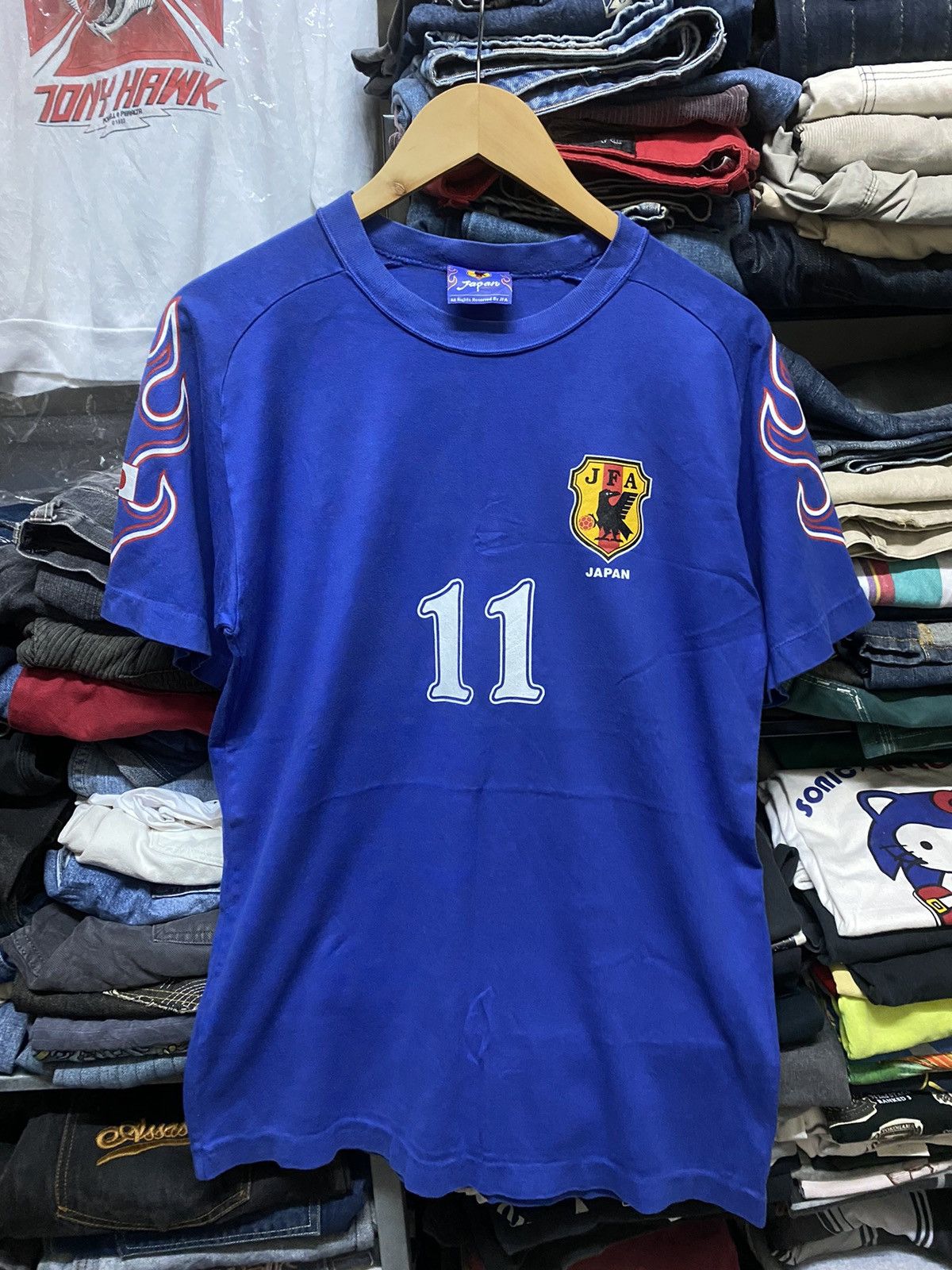 vintage 90s Japanese football JFA flame sleeve tshirt