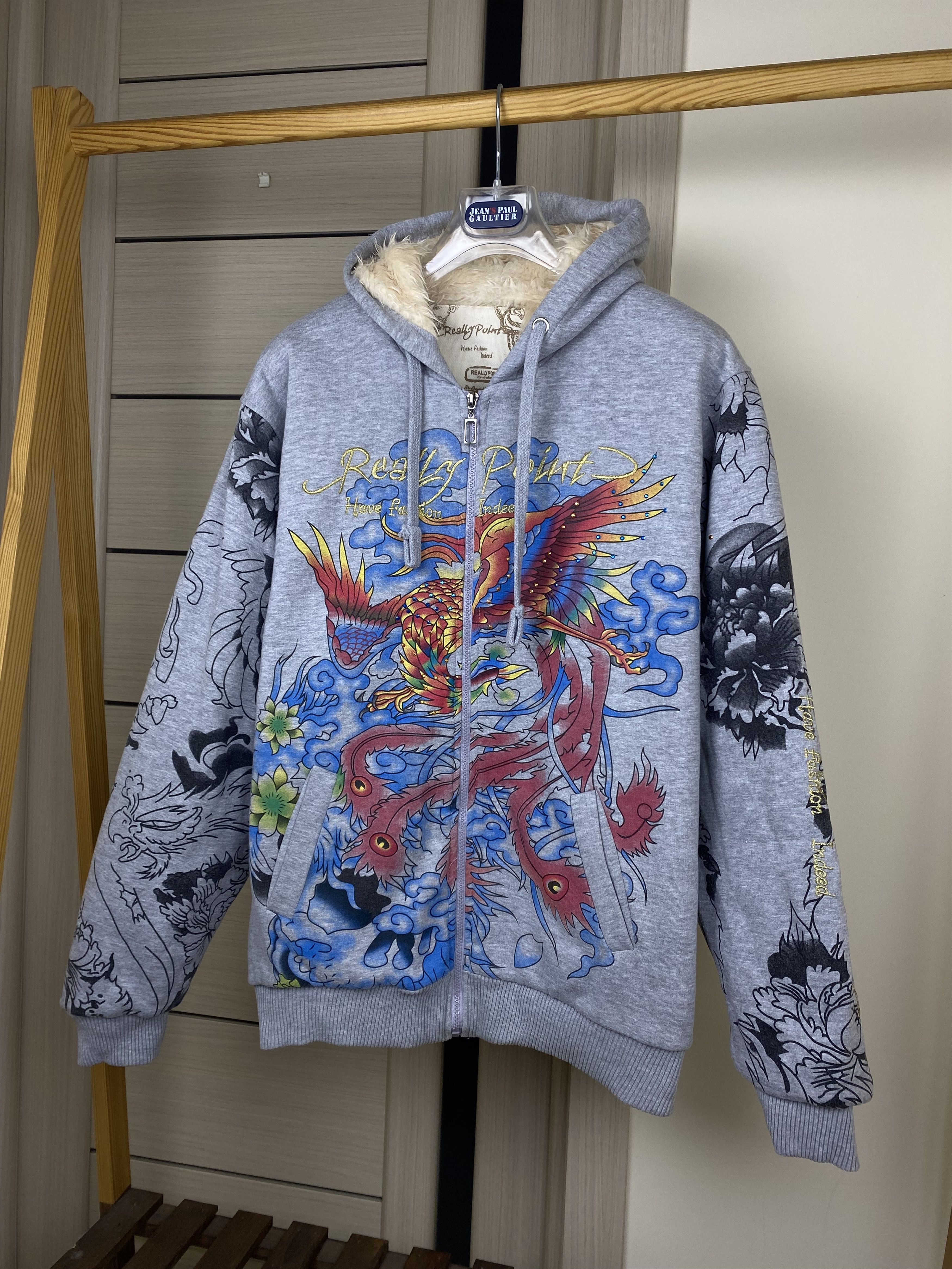 Christian Audigier Vintage Really Point Faux Fur Lined Zip Hoodie Like Ed Hardy Size US XXL / EU 58 / 5 - 2 Thumbnail