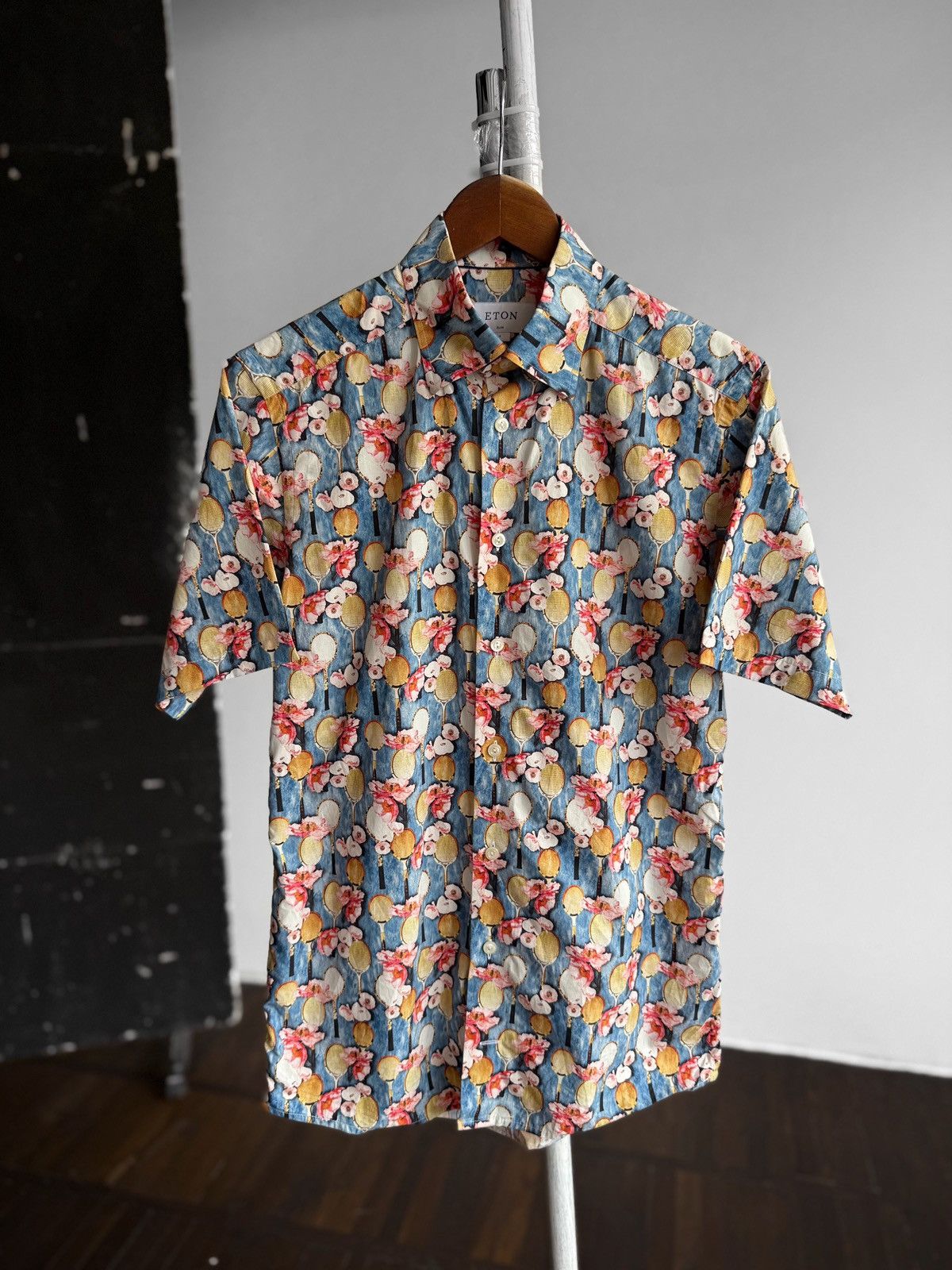 Eton Eton Multicolor Floral Tennis Racket Print Slim Button Shirt Size US S / EU 44-46 / 1 - 1 Thumbnail