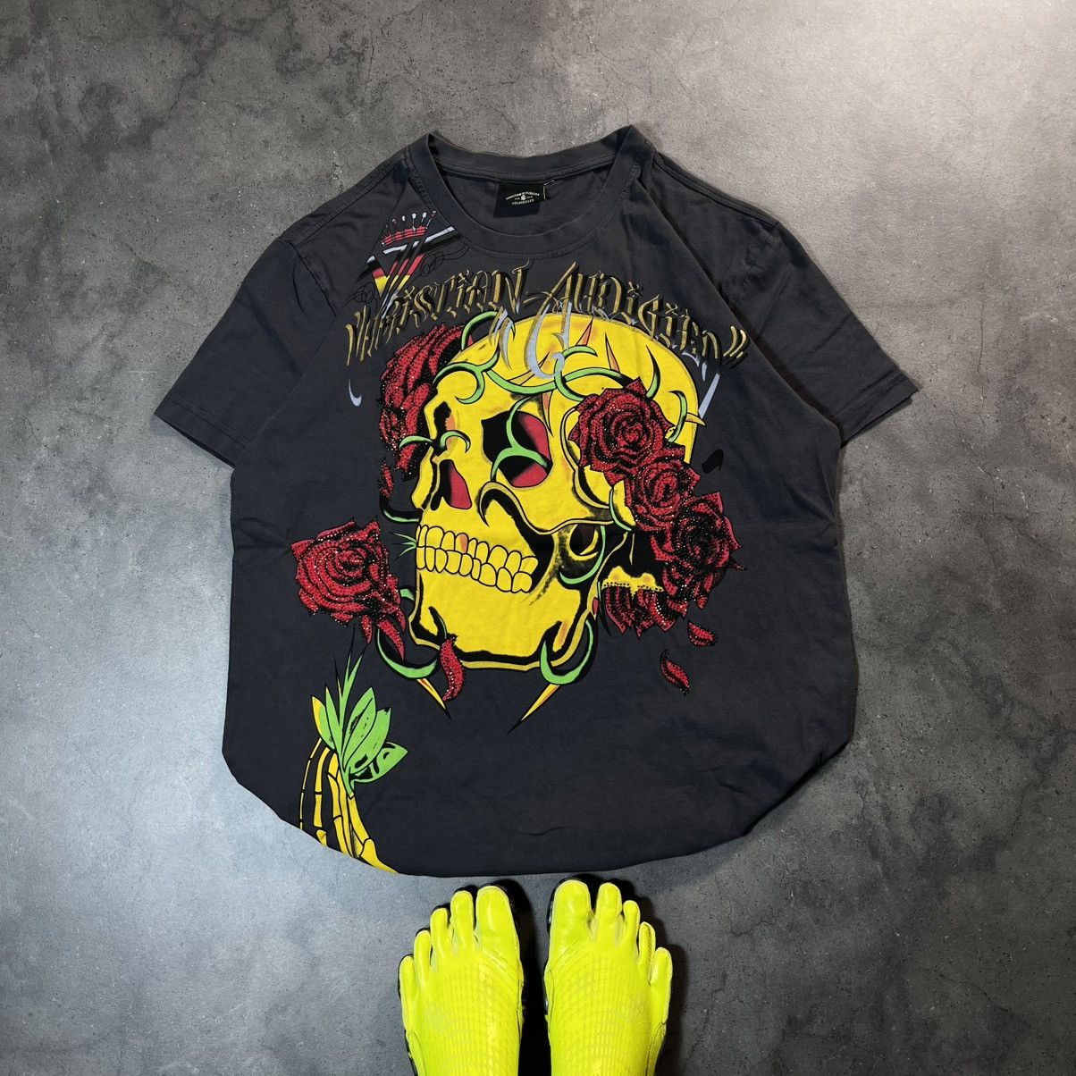 Ed Hardy Vintage 00s Ed Hardy Audigier Swag Skull Big Logo Tee Tshirt Size US L / EU 52-54 / 3 - 1 Thumbnail