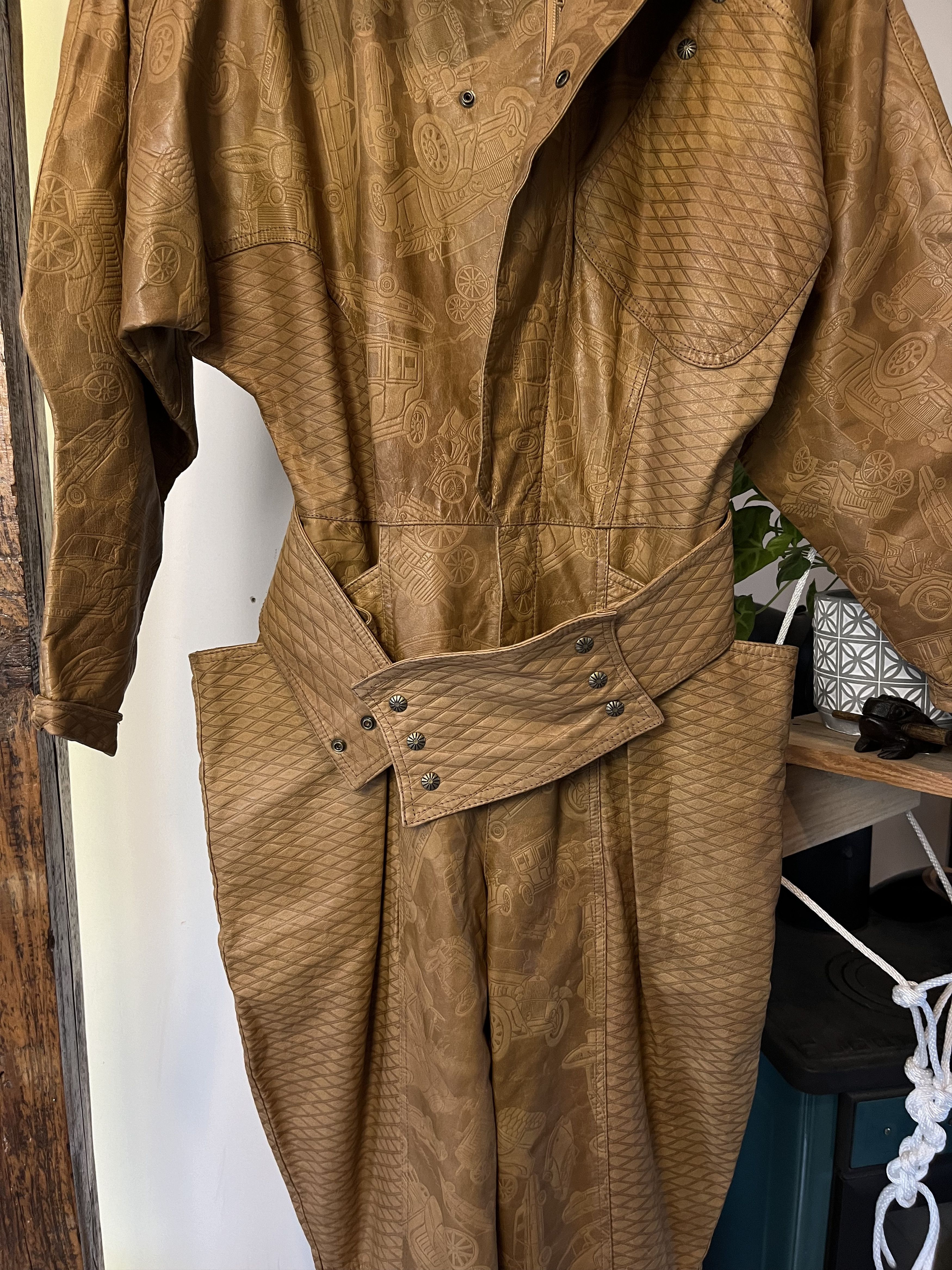 Japanese Brand × Vintage 80s Brazilian Long Lamb Leather Festival Jumpsuits Size US 30 / EU 46 - 7 Thumbnail