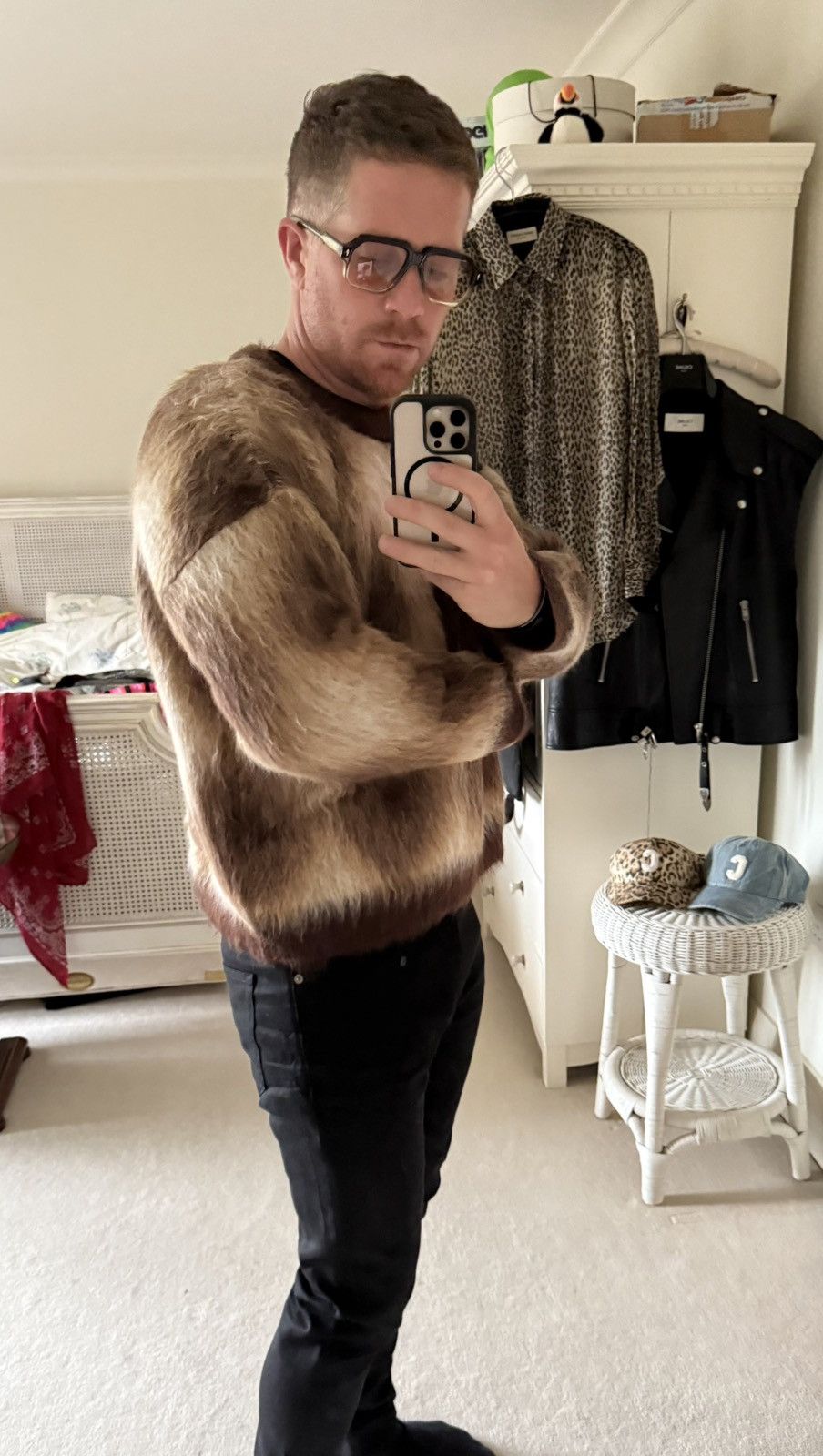 Celine $1.4k FW22 Celine argyle mohair blend fuzzy sweater M Hedi Size US M / EU 48-50 / 2 - 4 Thumbnail
