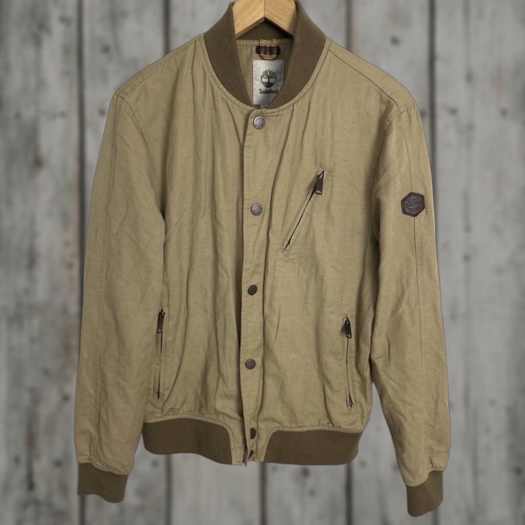 VINTAGE Timberland Men's Bomber Jacket Size Medium Brown Cotton Outer Shell Men's Jackets