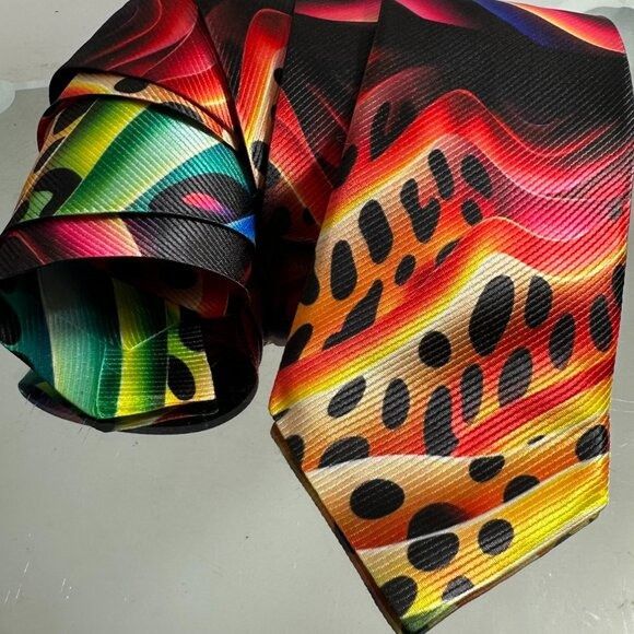 Handmade Tie Trippy Cheetah Leopard Op Art Necktie Hippie Psychedelic Size ONE SIZE - 3 Thumbnail