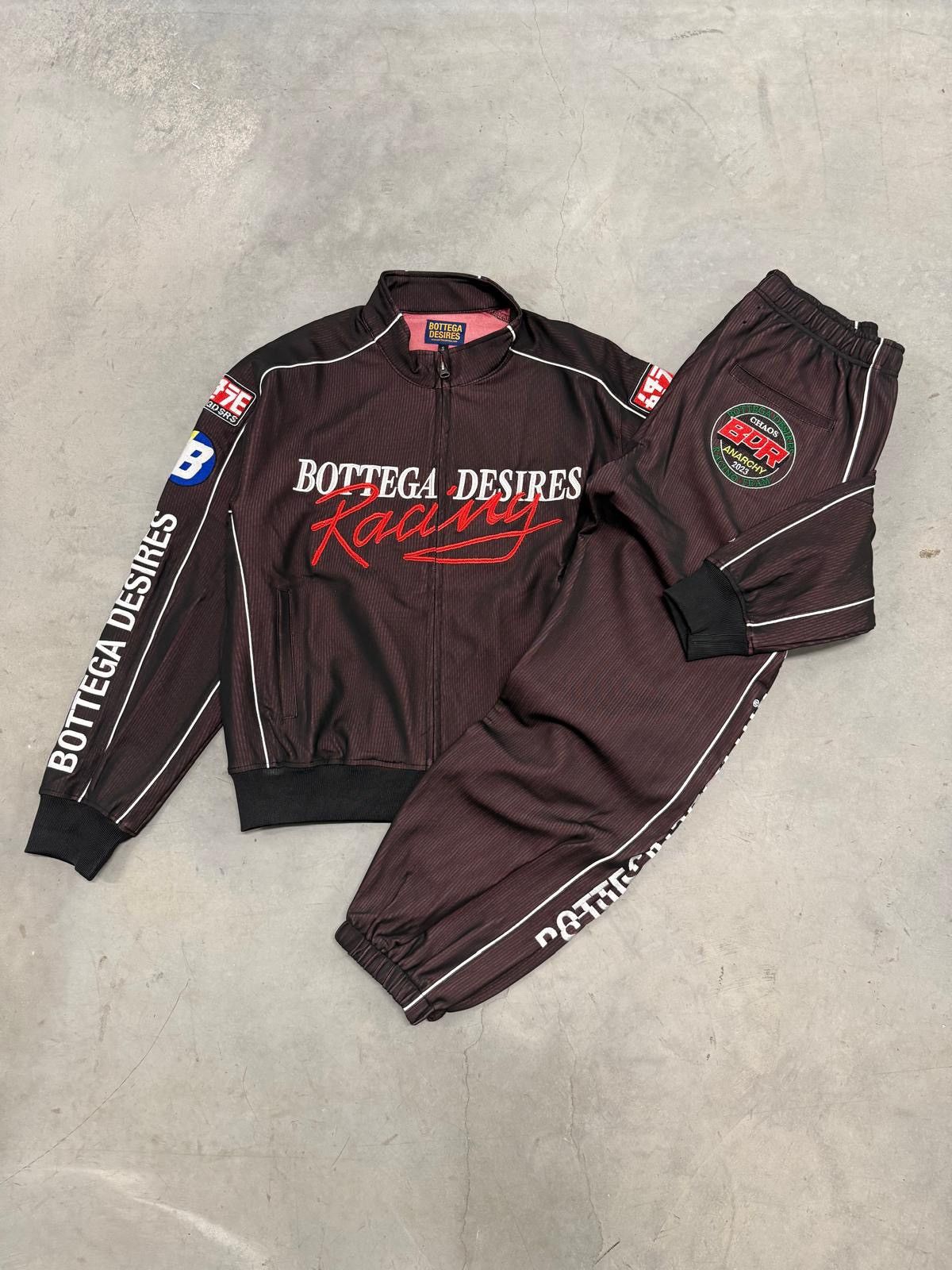 Bottega Desires Brown Race Tracksuit Jacket & Pants Large