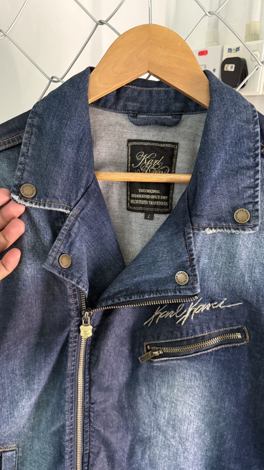 Karl Kani Karl Kani 183K1605 Jacket Denim Double Biker Jacket Indigo Size US L / EU 52-54 / 3 - 8 Thumbnail