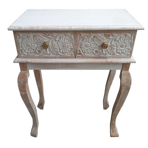 Designer × Homemade 2 Drawer Mango Wood Console Table with Floral Carved Front, Size US L / EU 52-54 / 3 - 6 Thumbnail