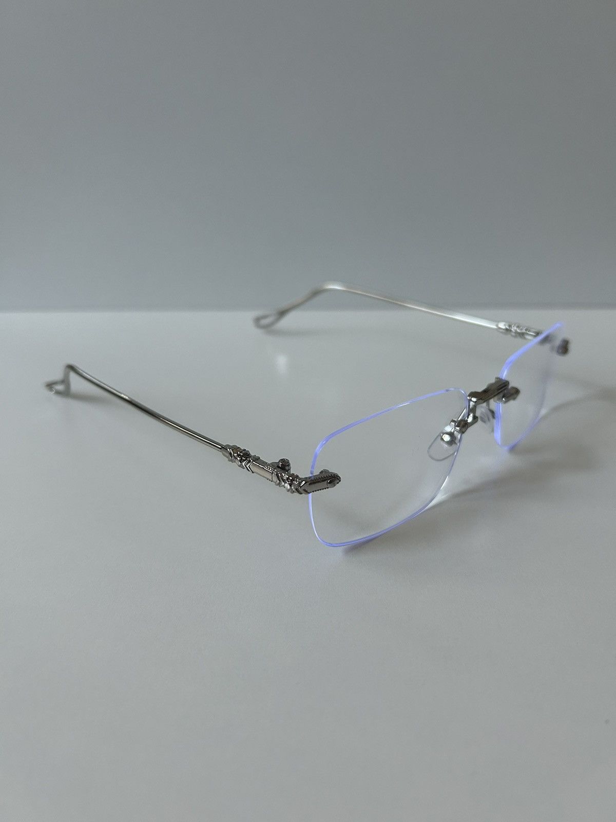 Japanese Brand 90s Y2K style silver cross rimless blue tint lux glasses Size ONE SIZE - 3 Thumbnail