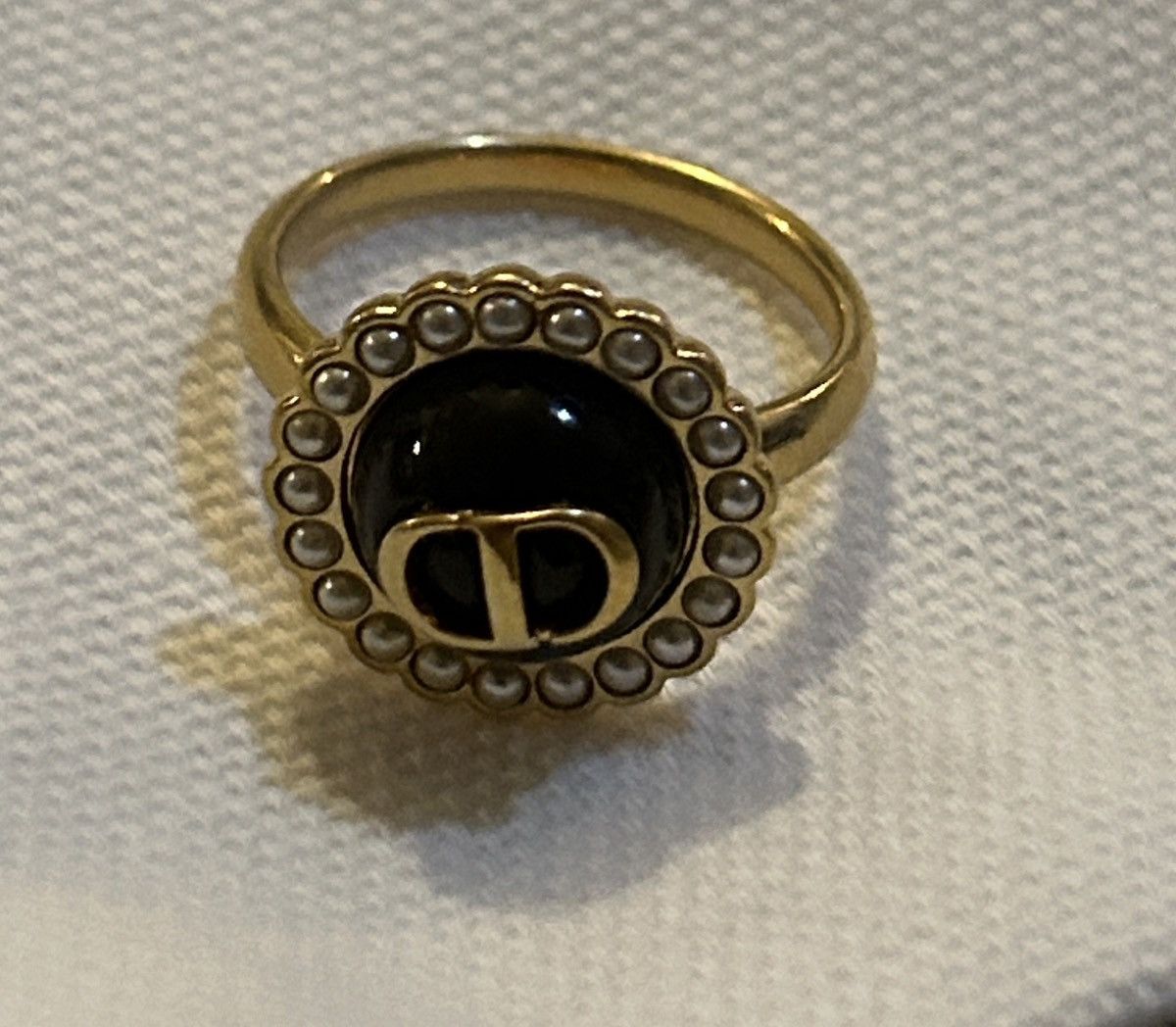 Dior Dior PETIT CD BAROQUE RING Gold-Finish Metal White Resin Size ONE SIZE - 4 Thumbnail
