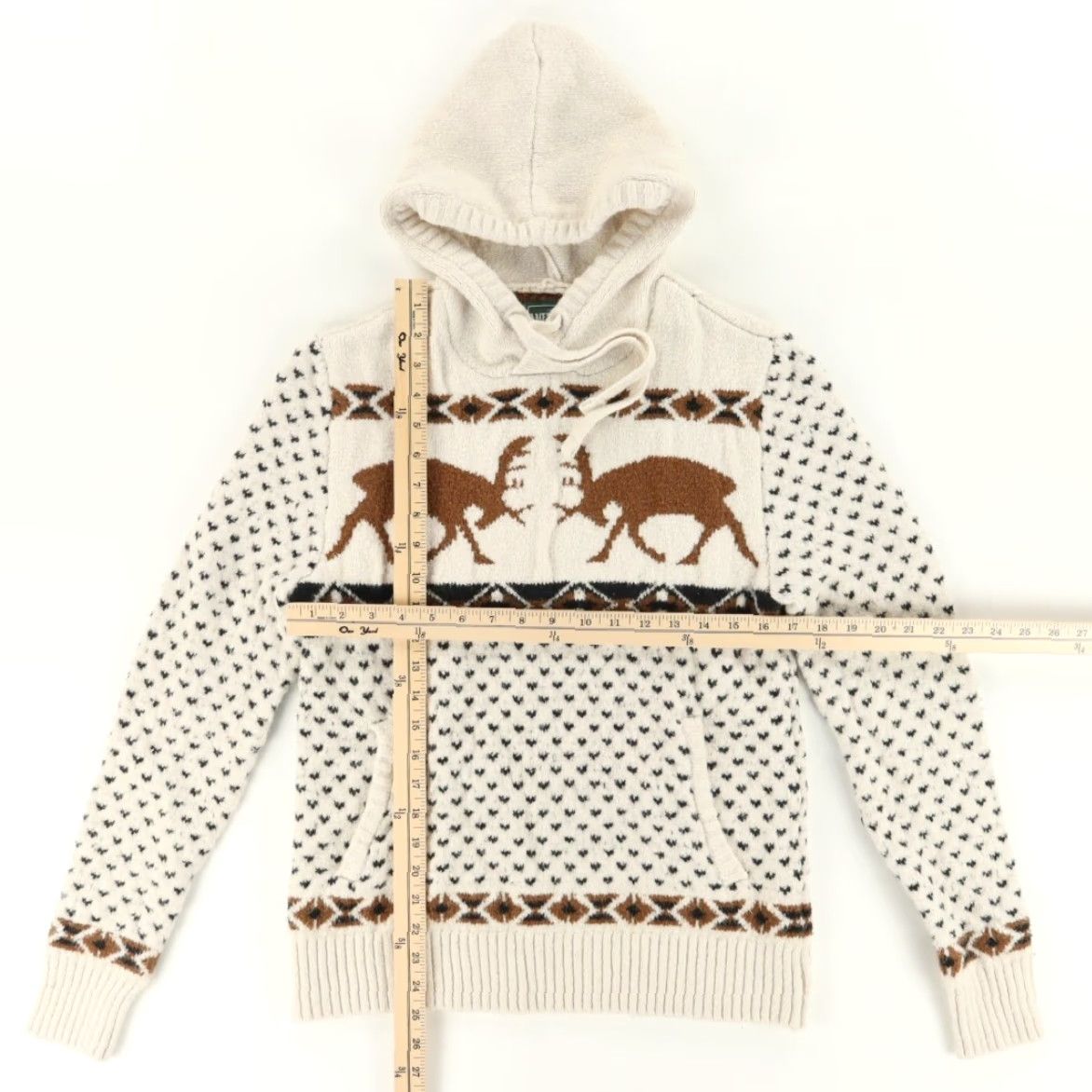 Vintage American Eagle Sweatshirt Shirt Deer Knit Hooded Pullover Cream Mens S Size US S / EU 44-46 / 1 - 3 Thumbnail