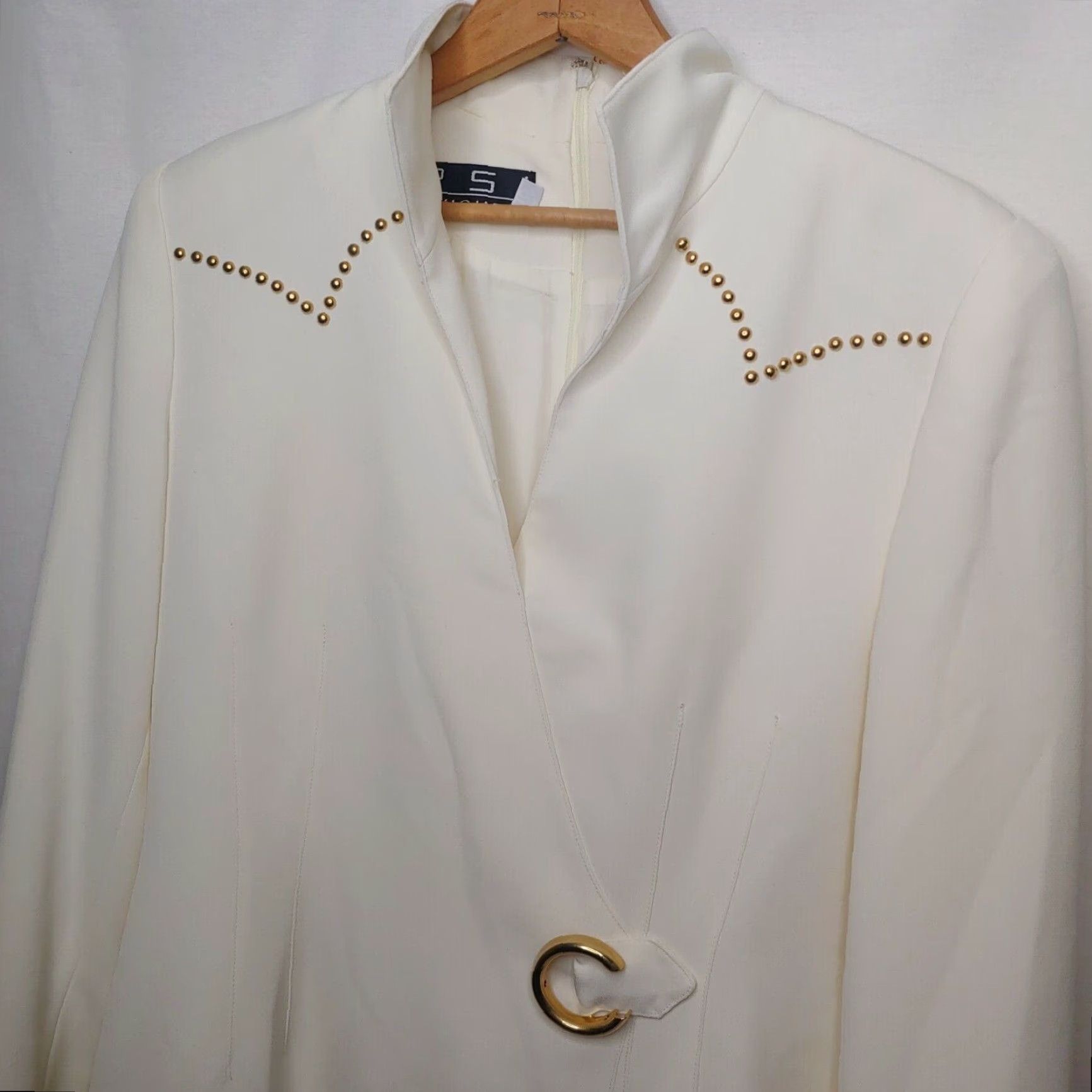 Insight VINTAGE PSI Night Western Dress Shirt Dress Ivory 10 Studded USA Women's Night Western Wear Dress Size L / US 10 / IT 46 - 5 Thumbnail