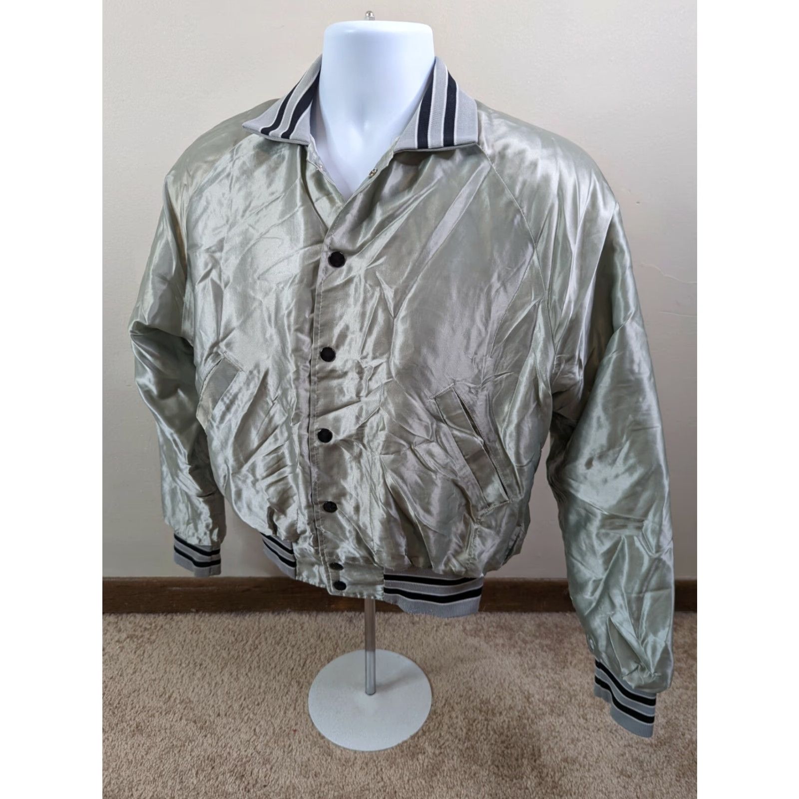 Vintage VINTAGE Hilton Jacket Satin Bomber Varsity Silver Men’s Size S Size US S / EU 44-46 / 1 - 4 Thumbnail